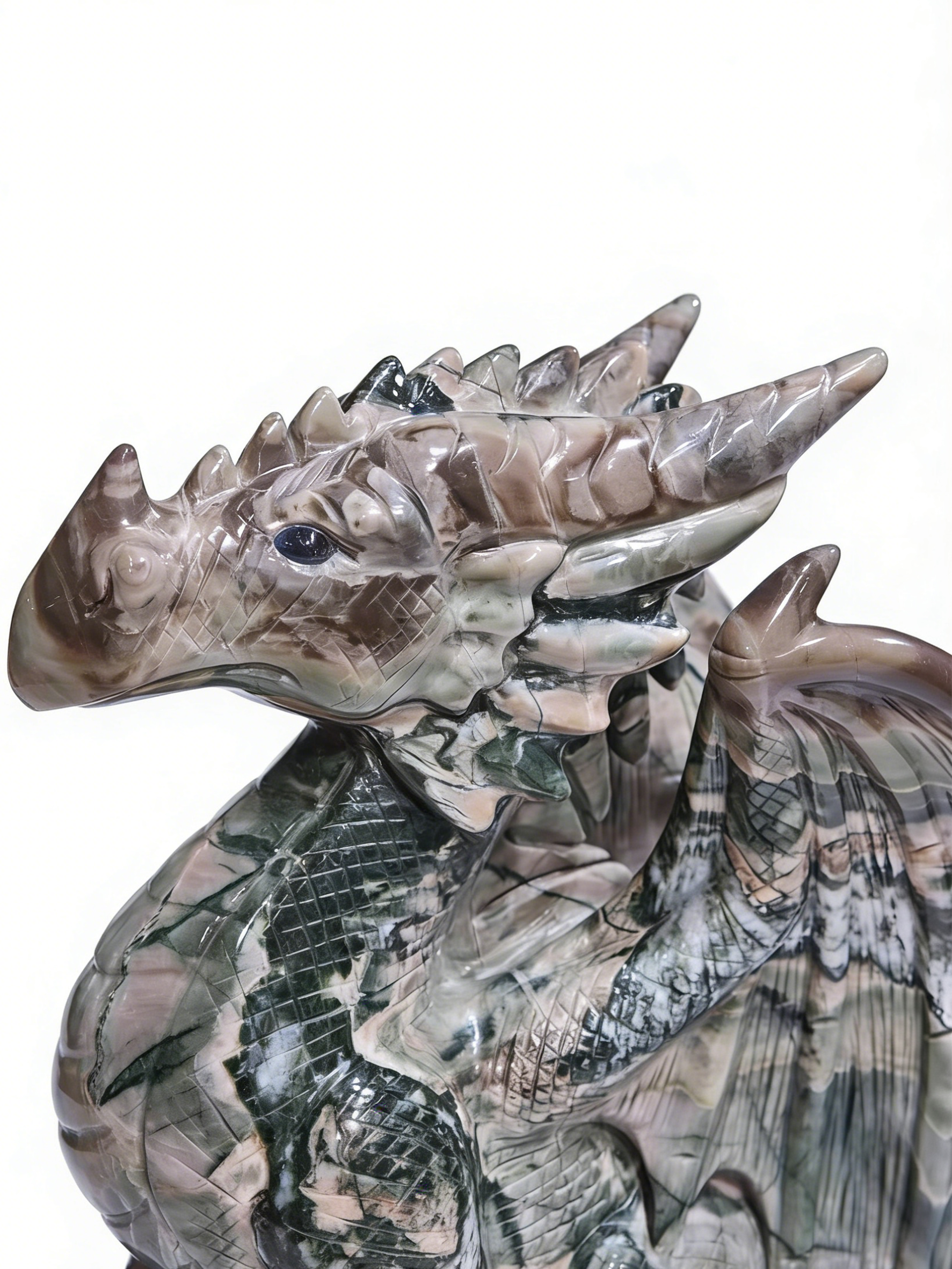 Nine Drogon Jade Winged Dragon on Crystal Skull – Gemstone Sculpture — view 6