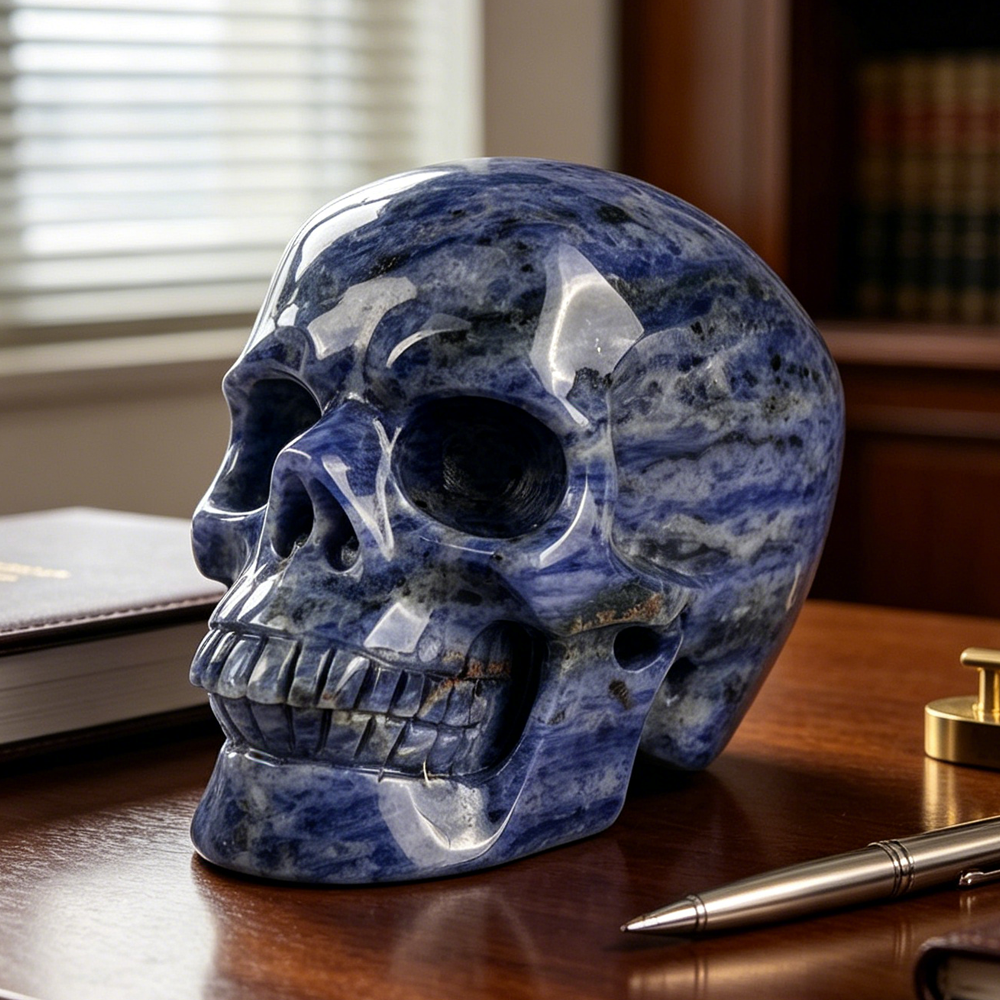 7-10 inch Blue Lace Agate Skull - Titan Series Large Scale Crystal Skull — view 6