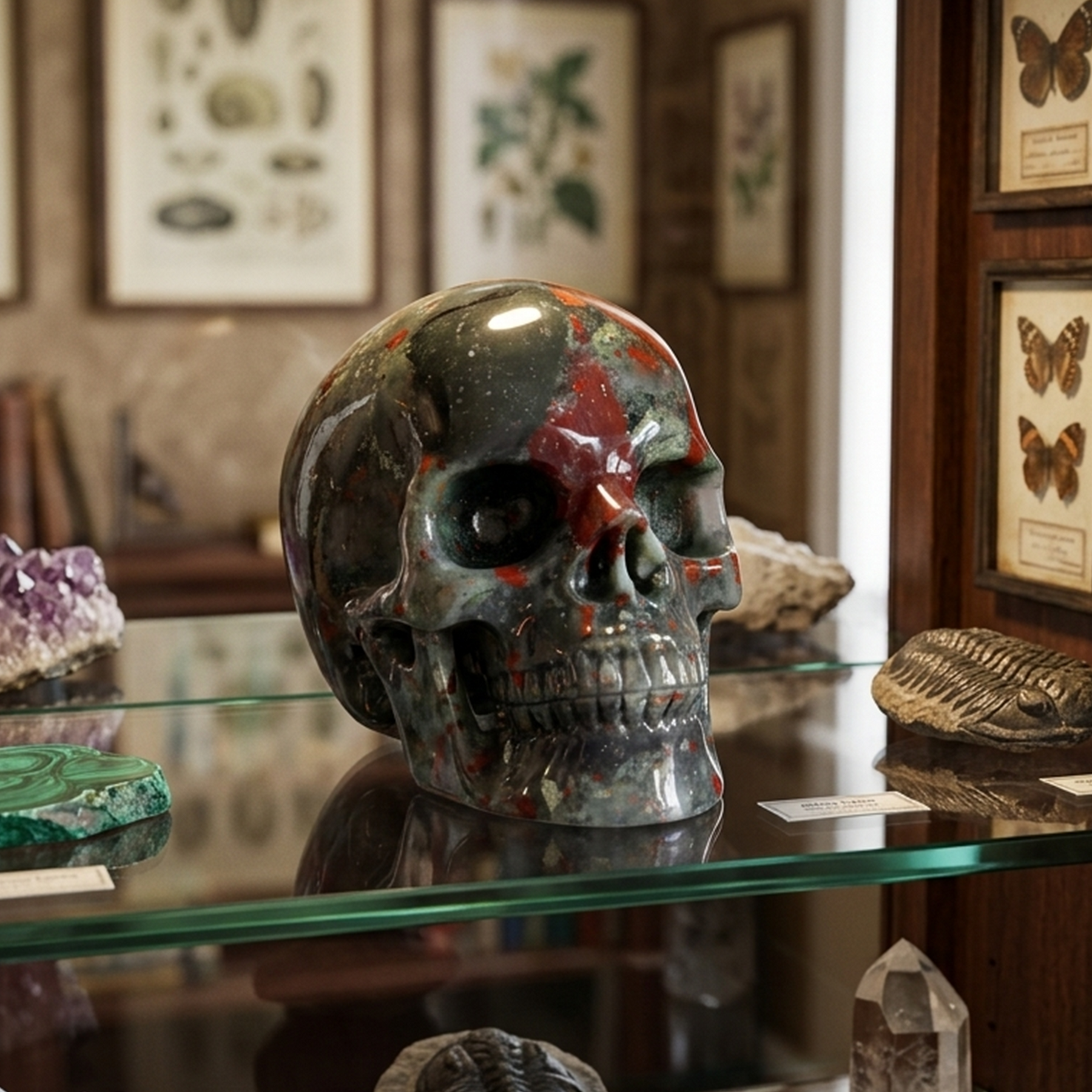 7-14 inch African Bloodstone Crystal Skull - Titan Series Large Scale Crystal Skull — view 7