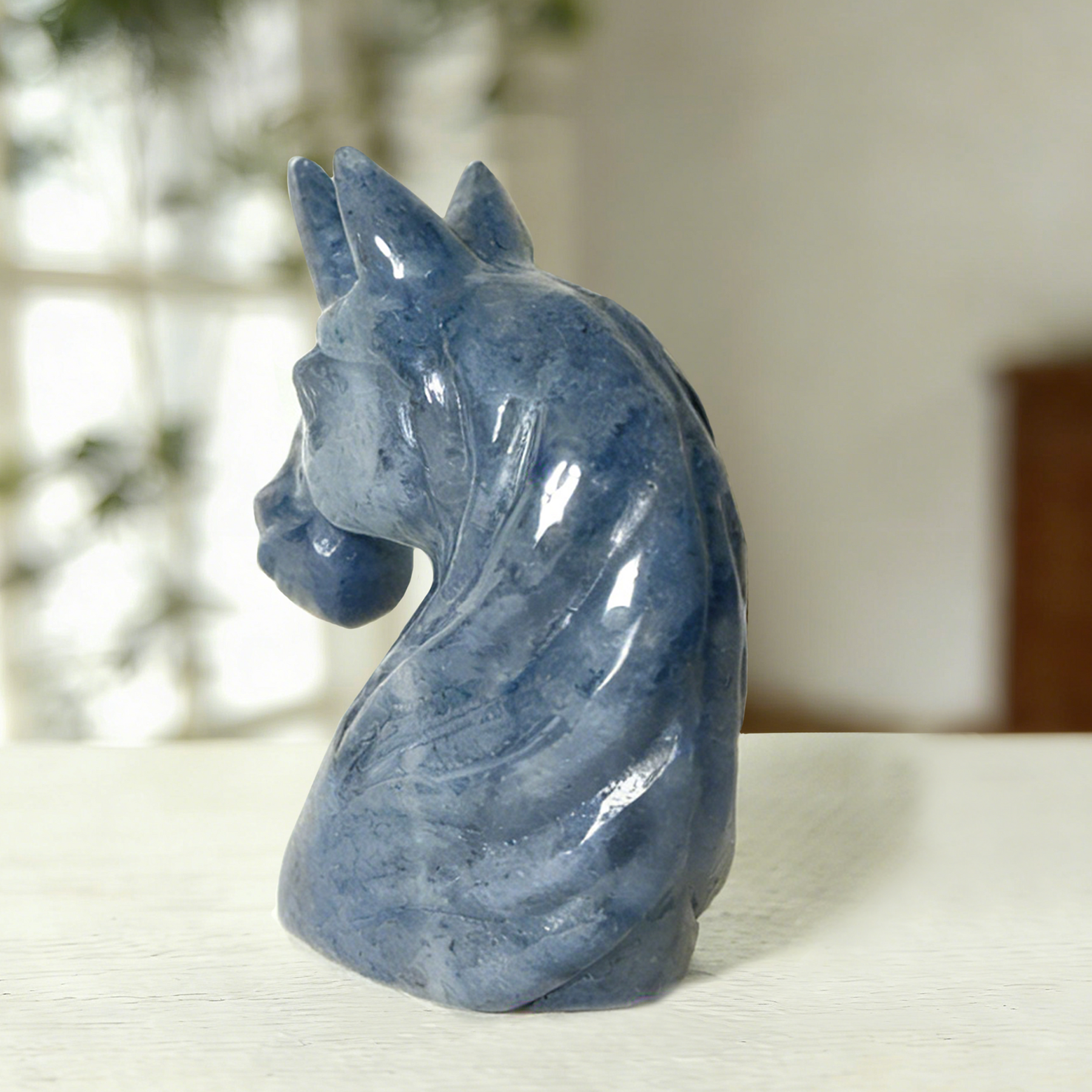 Blue Aventurine Unicorn Head Carving – Gemstone — view 4