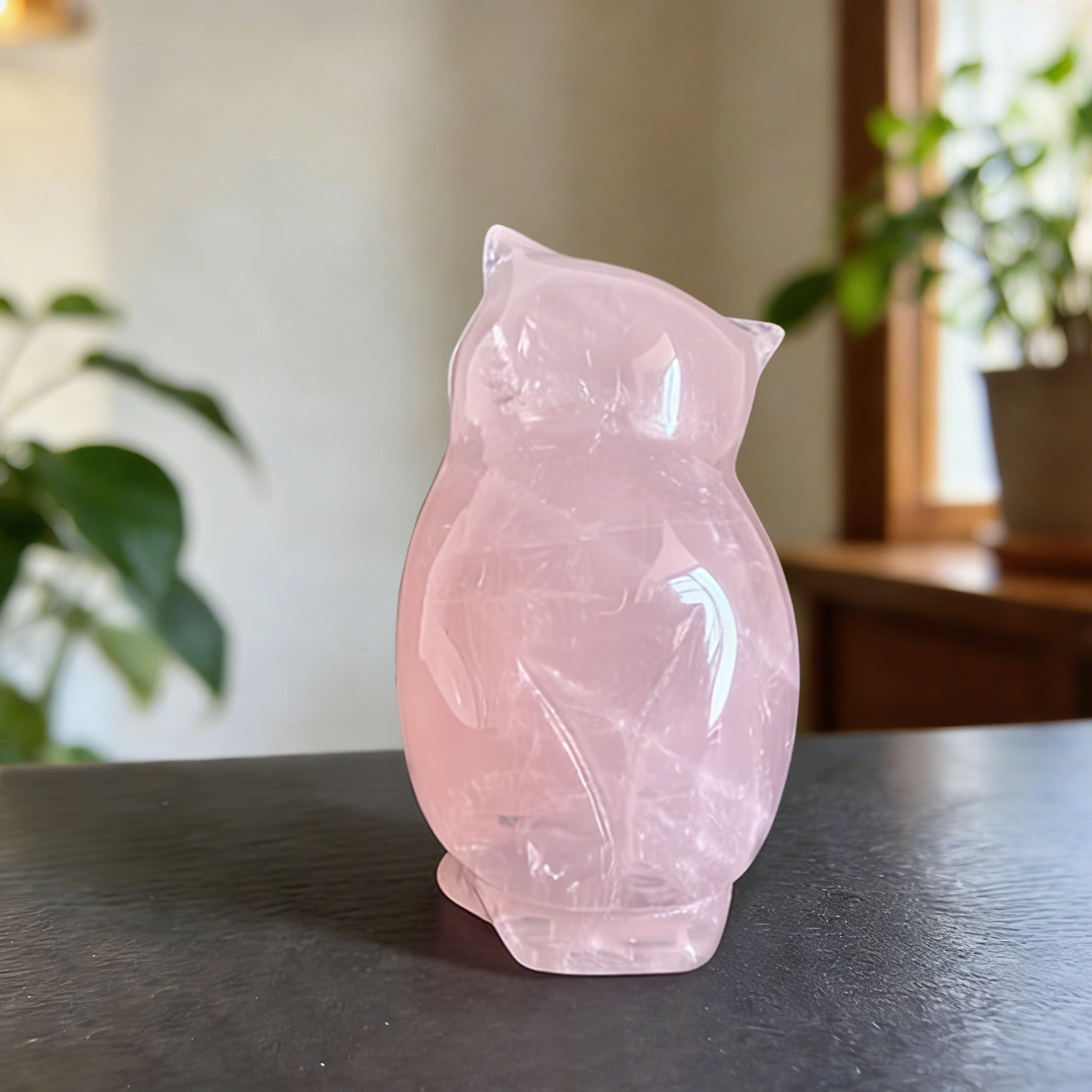 Rose Quartz Owl Carving — view 5