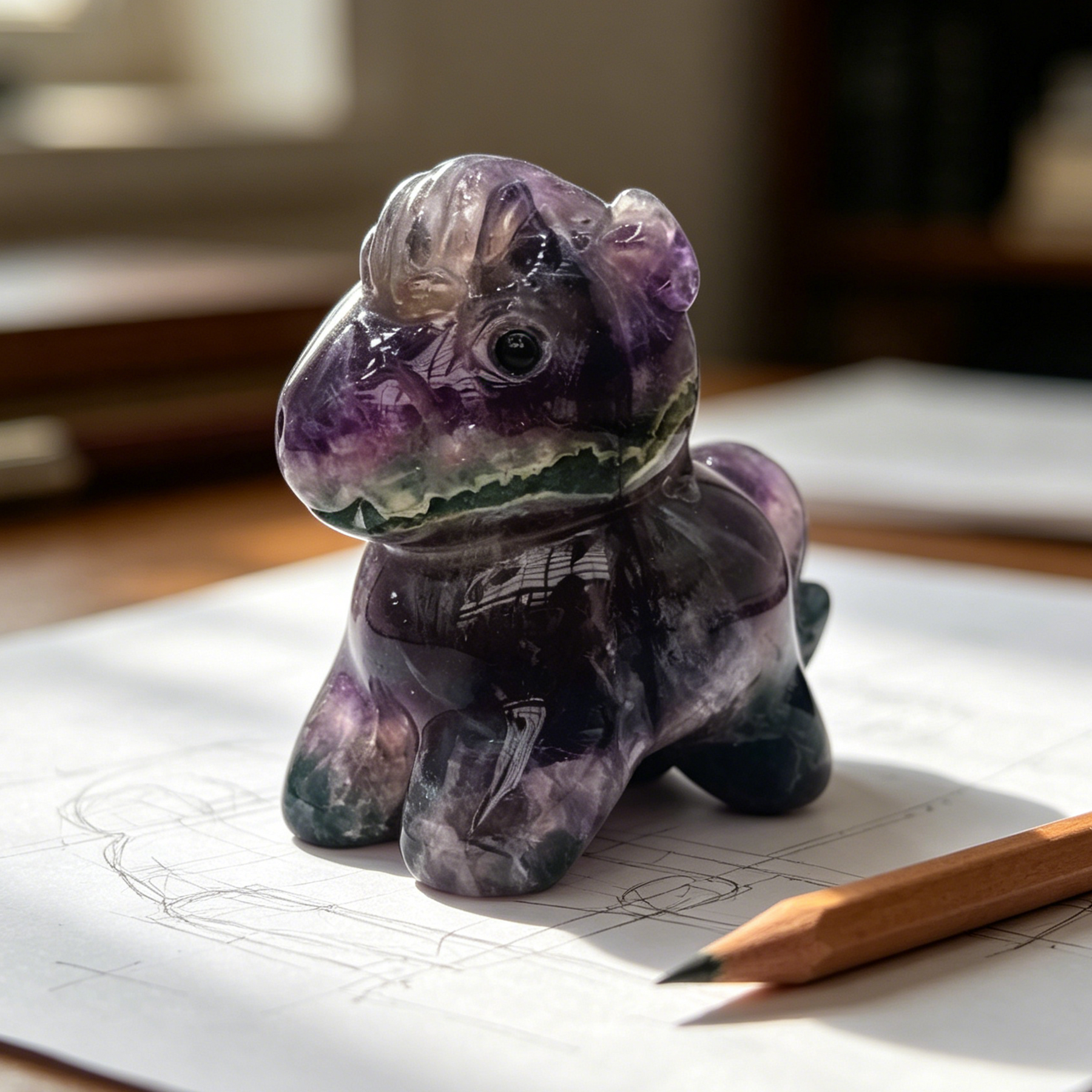 Fluorite Cartoon Pony Jade Carving - Natural Jade — view 1