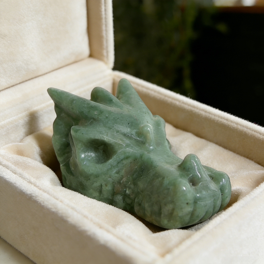 2.5 inch Green Aventurine Chinese Dragon Skull - Natural Jade Sculpture — view 1