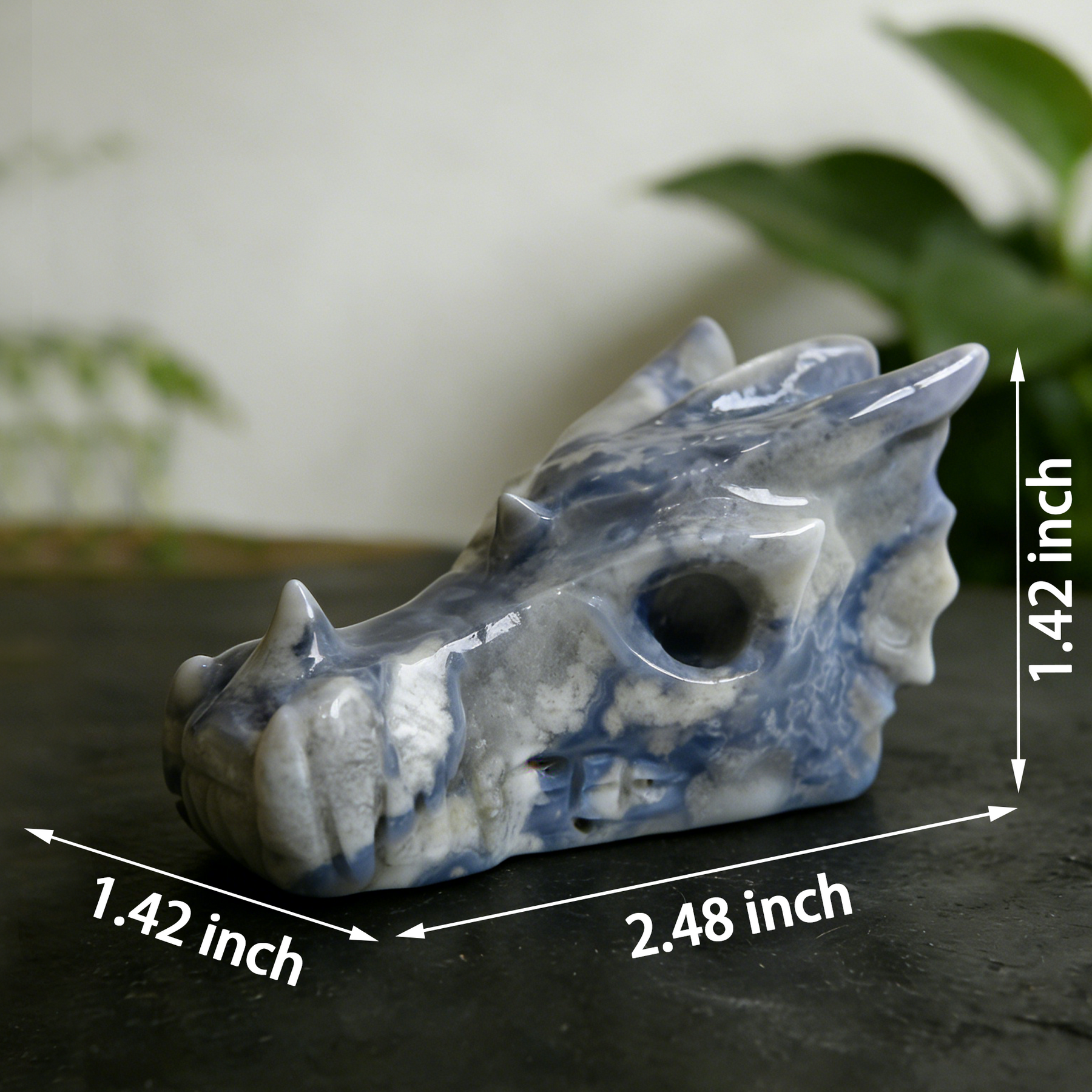 2.5 inch Blue Flower Agate Chinese Dragon Skull - Natural Agate — view 2