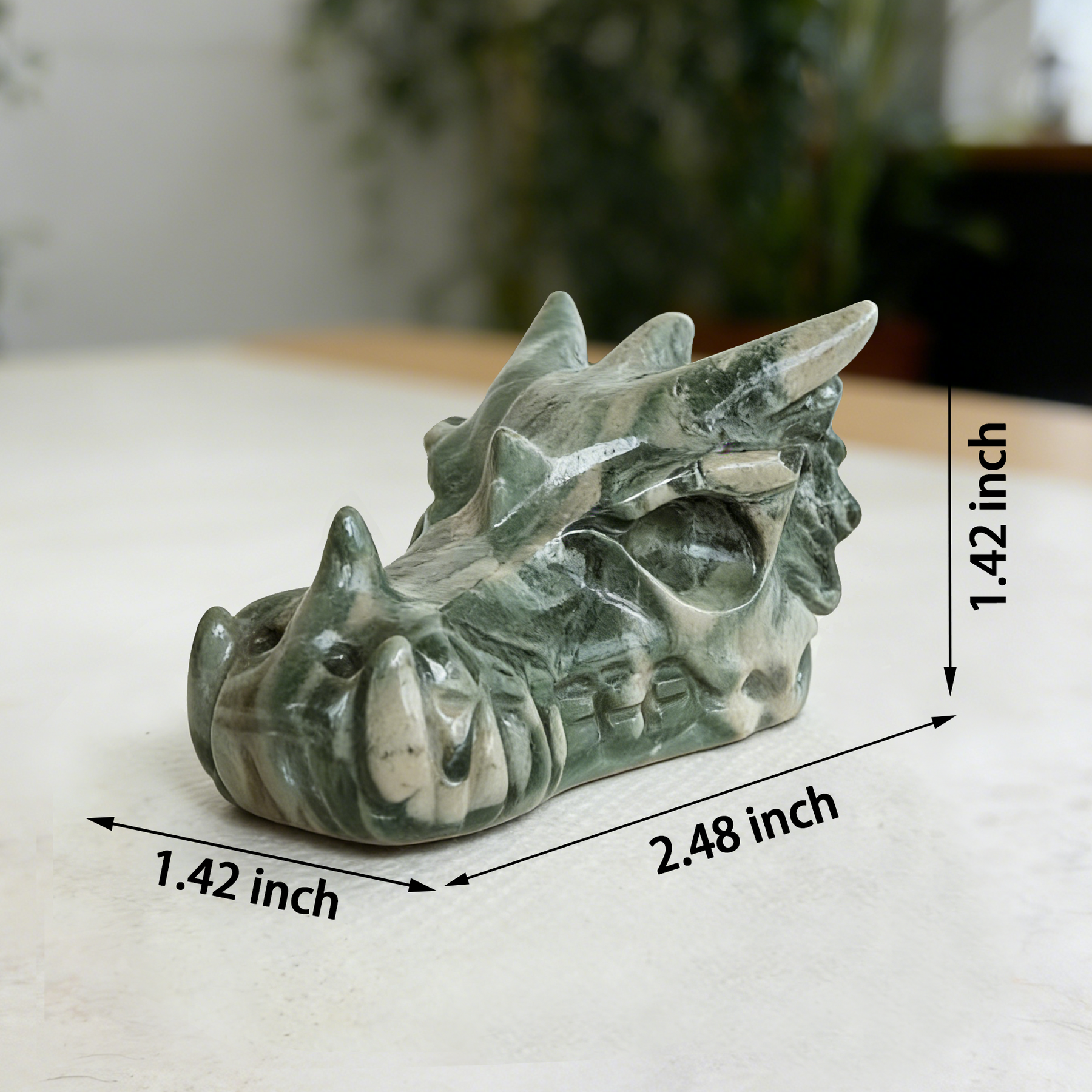 2.5 inch Nine Dragon Jade Chinese Dragon Skull - Natural Jade — view 2