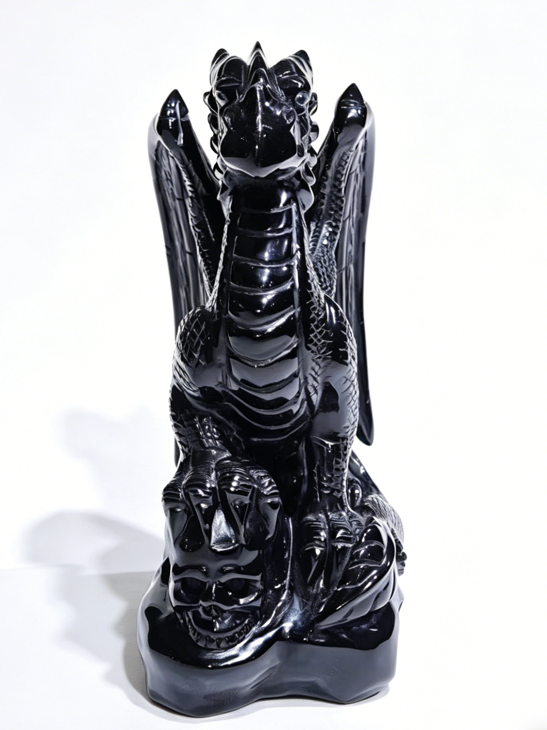Obsidian Winged Dragon on Crystal Skull – Protection Stone — view 2