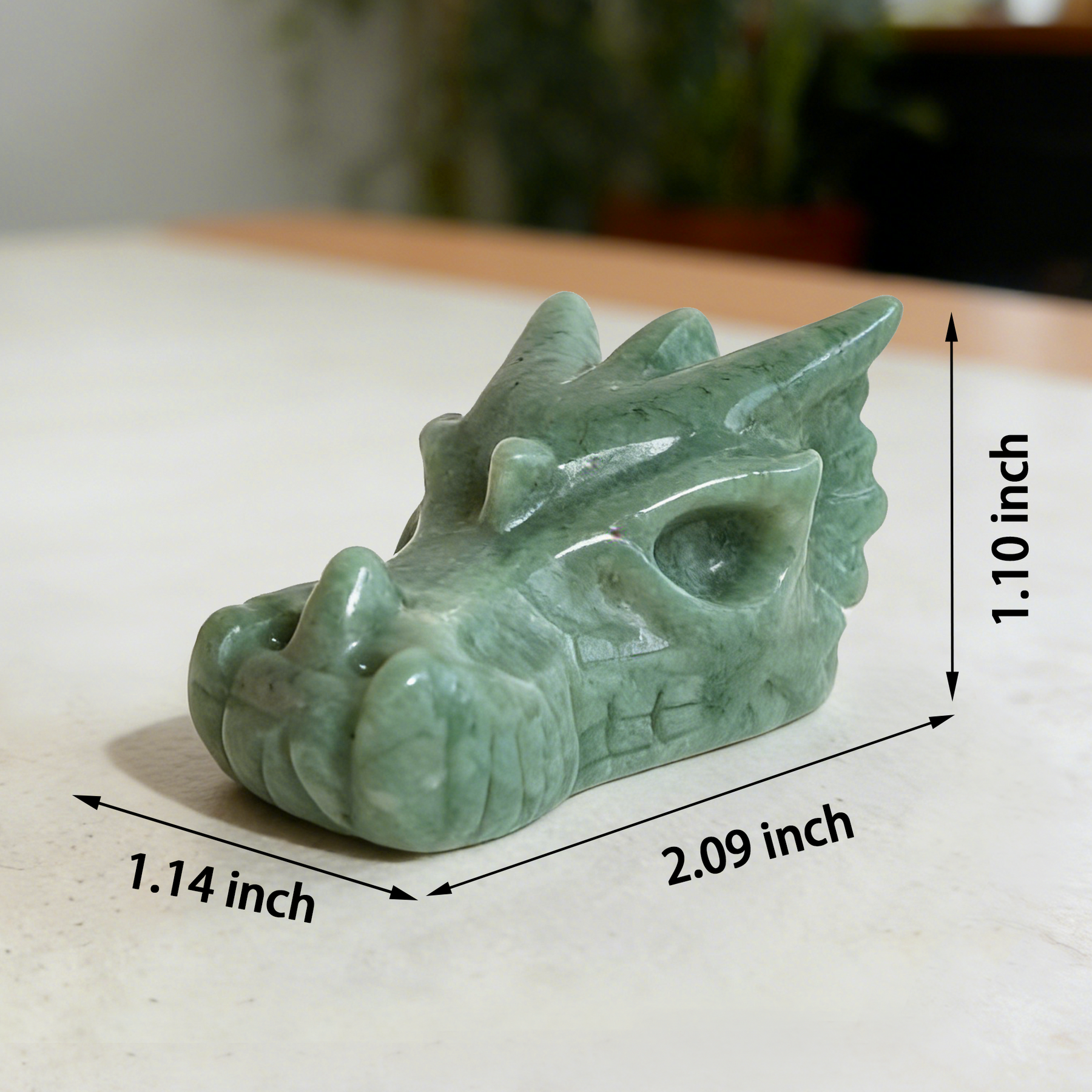 2 inch Green Aventurine Chinese Dragon Skull - Natural Jade Sculpture — view 2