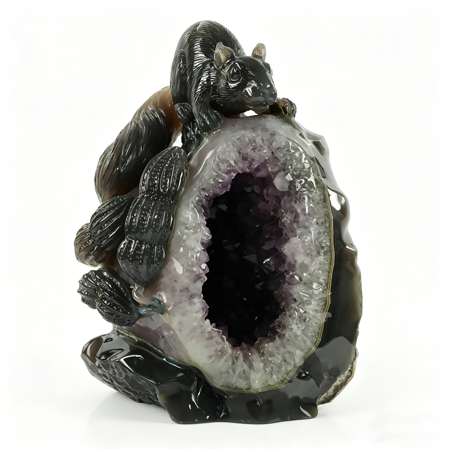 Amethyst Geode Cluster Squirrel Carving — view 5