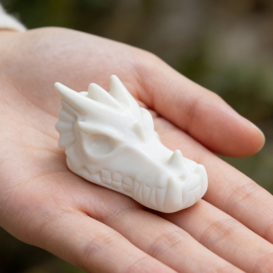 2 inch Ivory Jade Chinese Dragon Skull - Natural Jade Sculpture — view 1