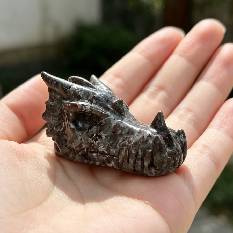 2 inch Yooperlite Chinese Dragon Skull - Natural Stone Sculpture — view 1