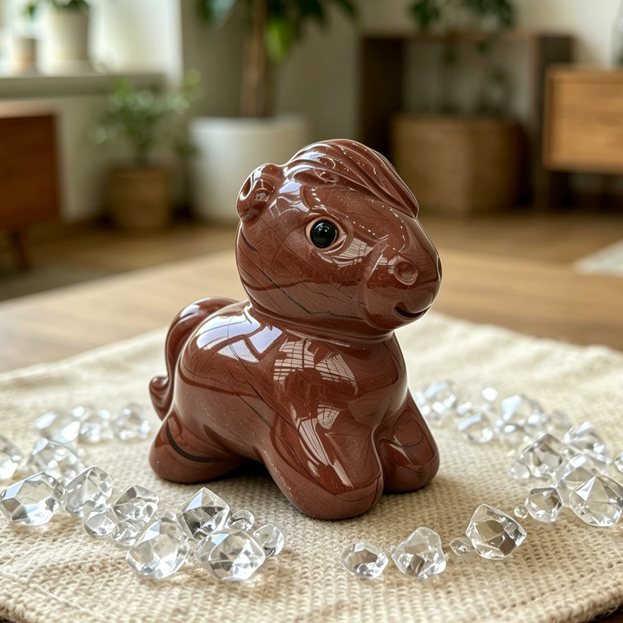 Red Jasper Cartoon Pony Carving — view 1