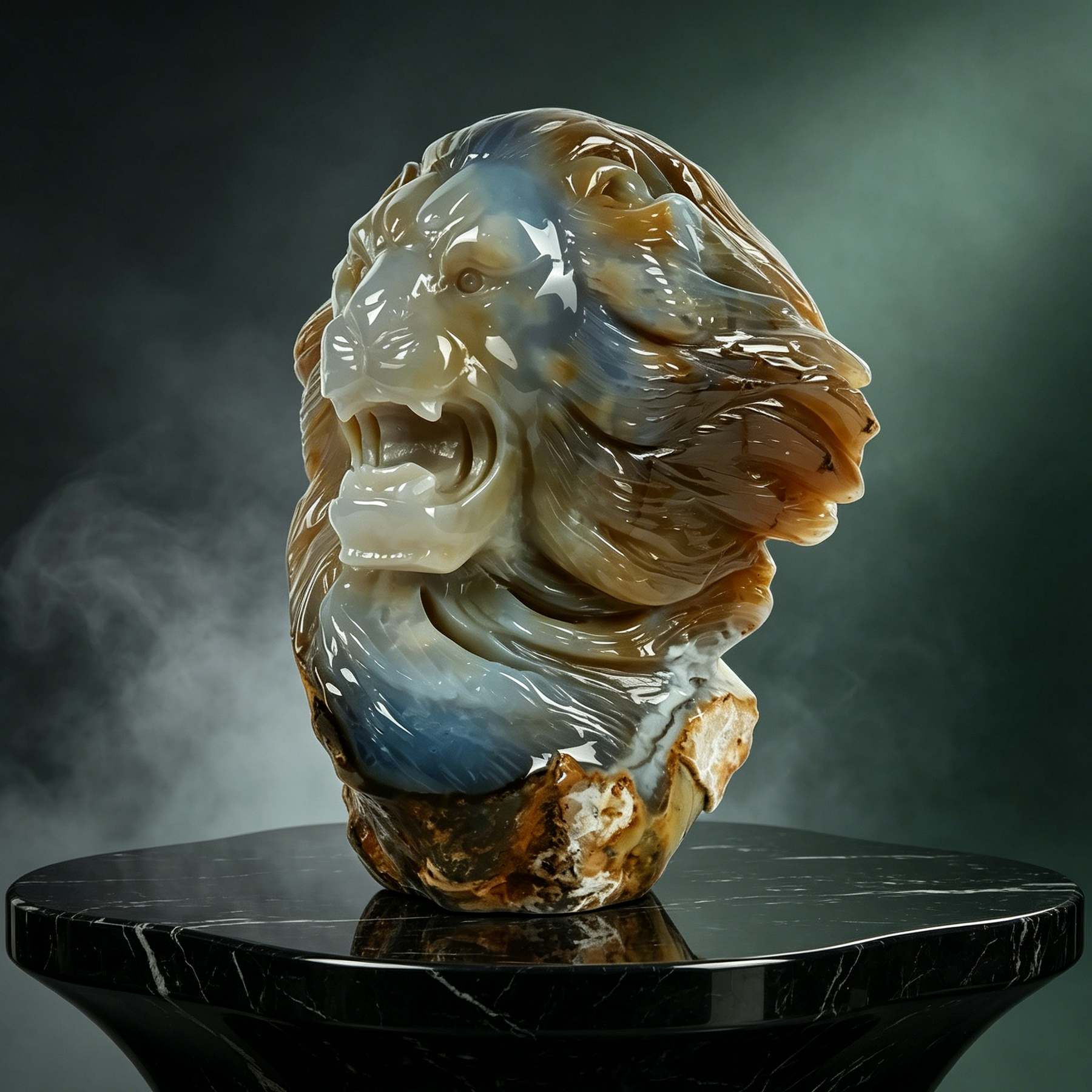 7.7 inch Yellow Chalcedony Lion Head Carving — view 1