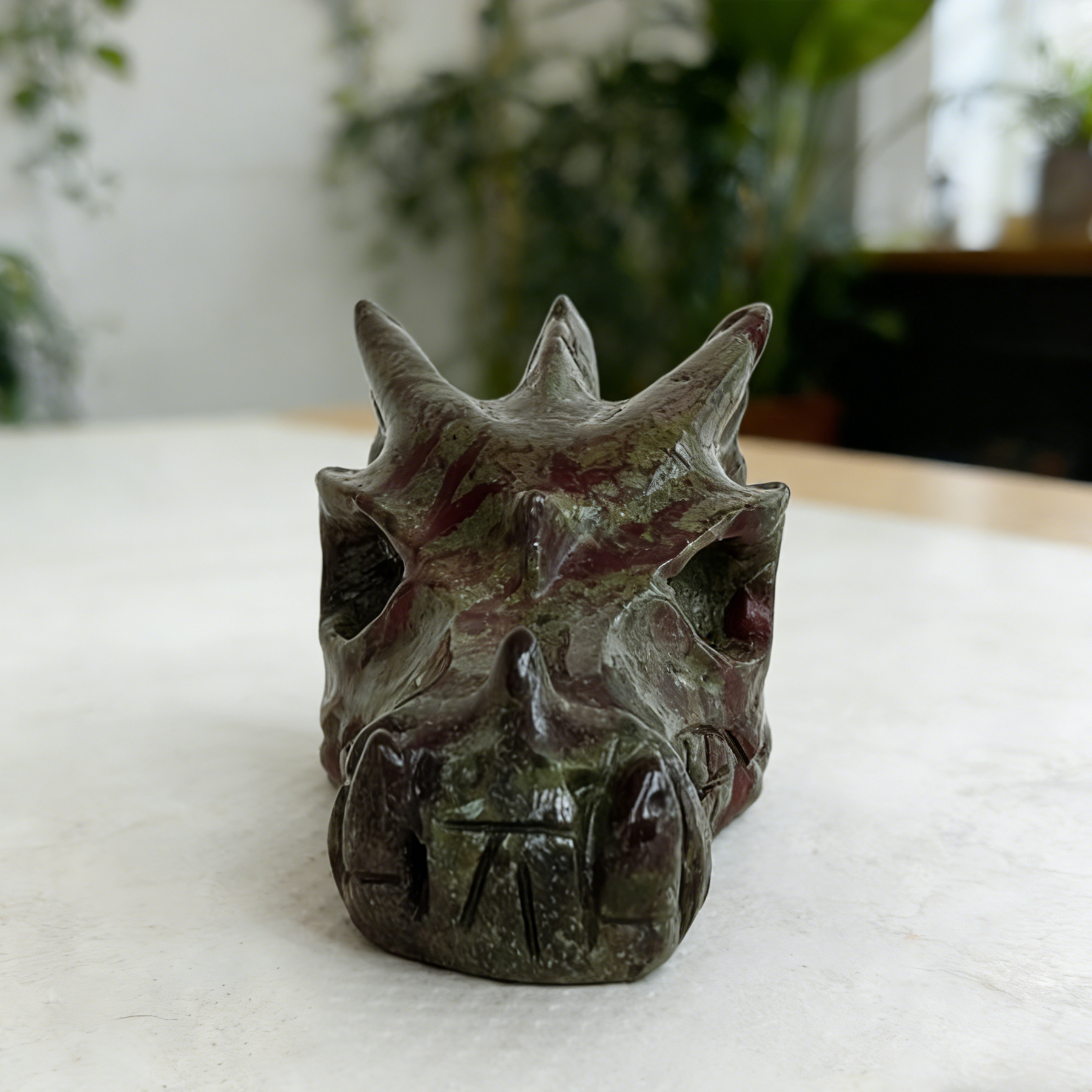 2 inch Dragon Bloodstone Chinese Dragon Skull - Natural Blood Jasper — view 7