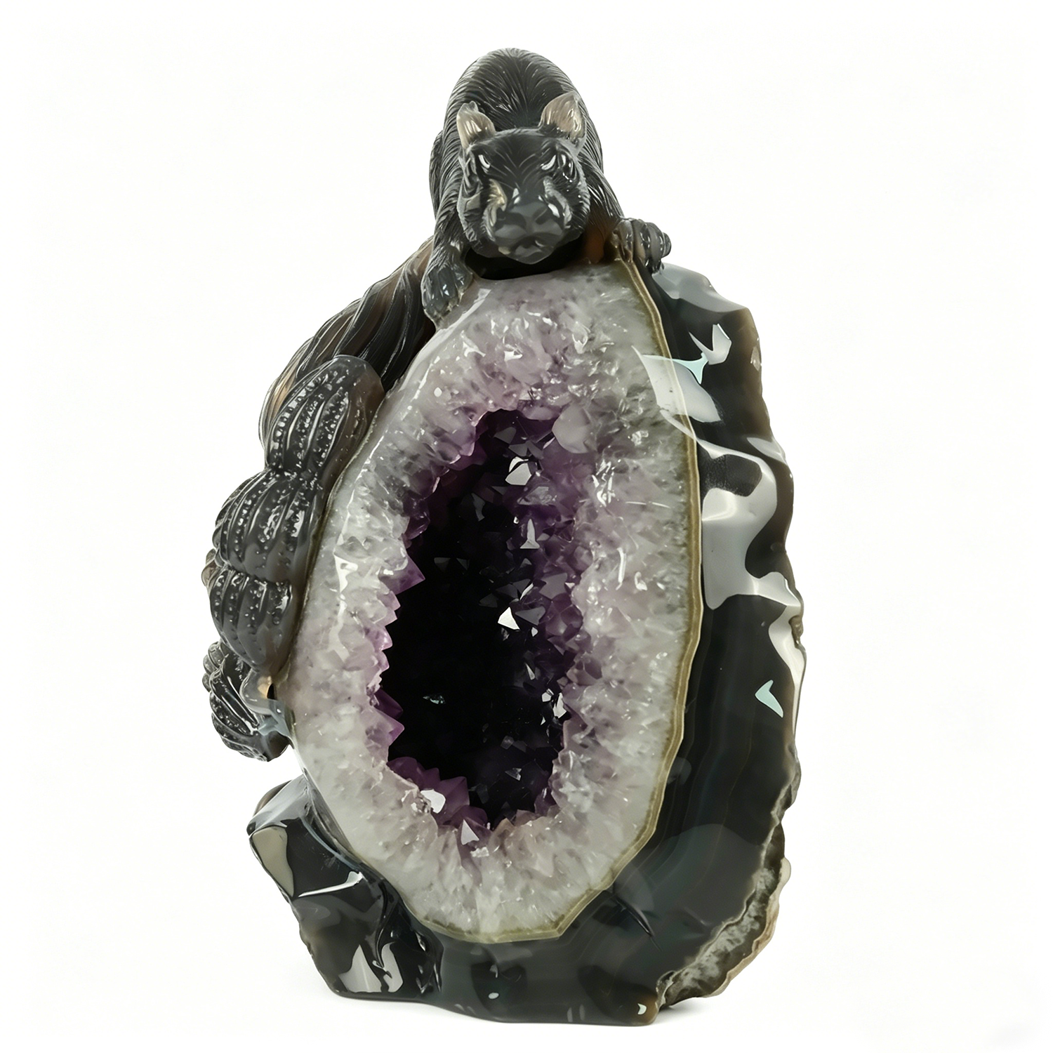 Amethyst Geode Cluster Squirrel Carving — view 4