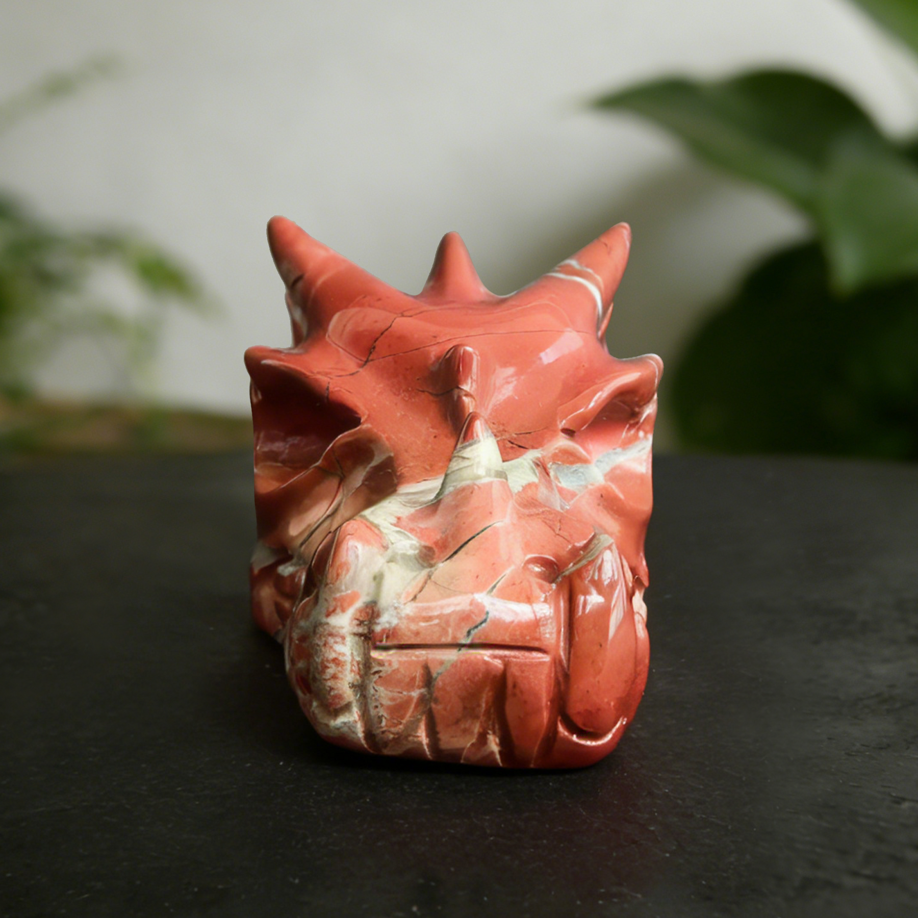 2.5 inch Red Jasper Chinese Dragon Skull Jade Sculpture- Hand Craved Natural Jasper — view 8