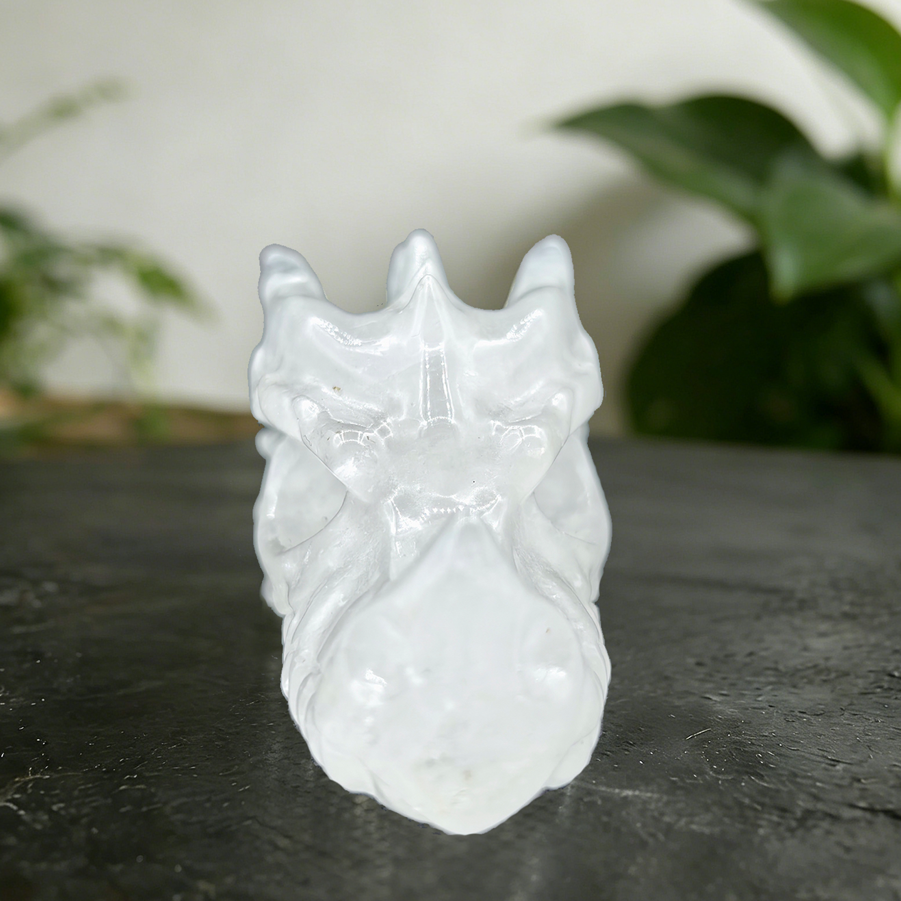 3.8 inch Angolan Quartz Chinese Dragon Skull - Natural Angolan Quartz Carving — view 7