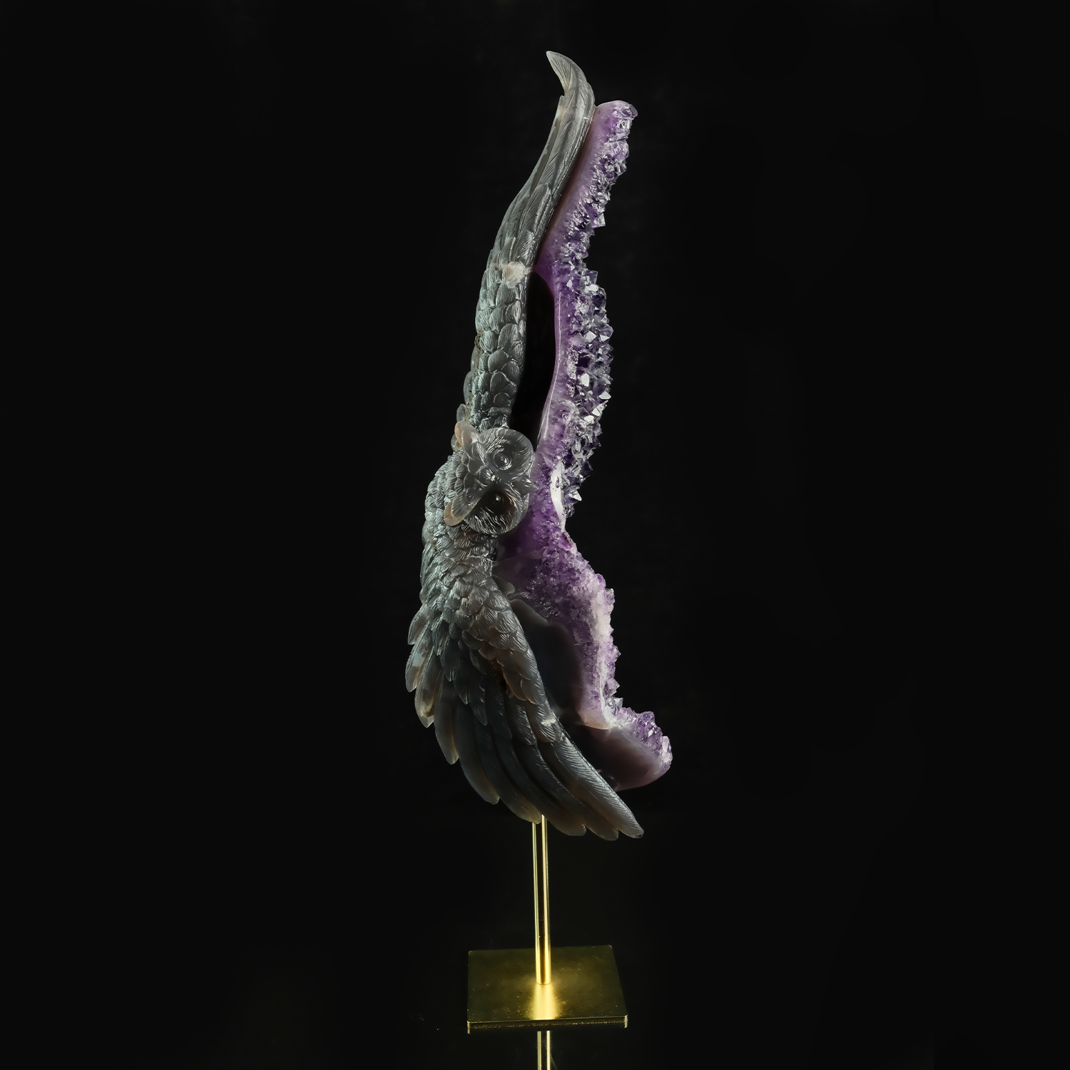 Large Amethyst Cluster Owl Sculpture — view 5