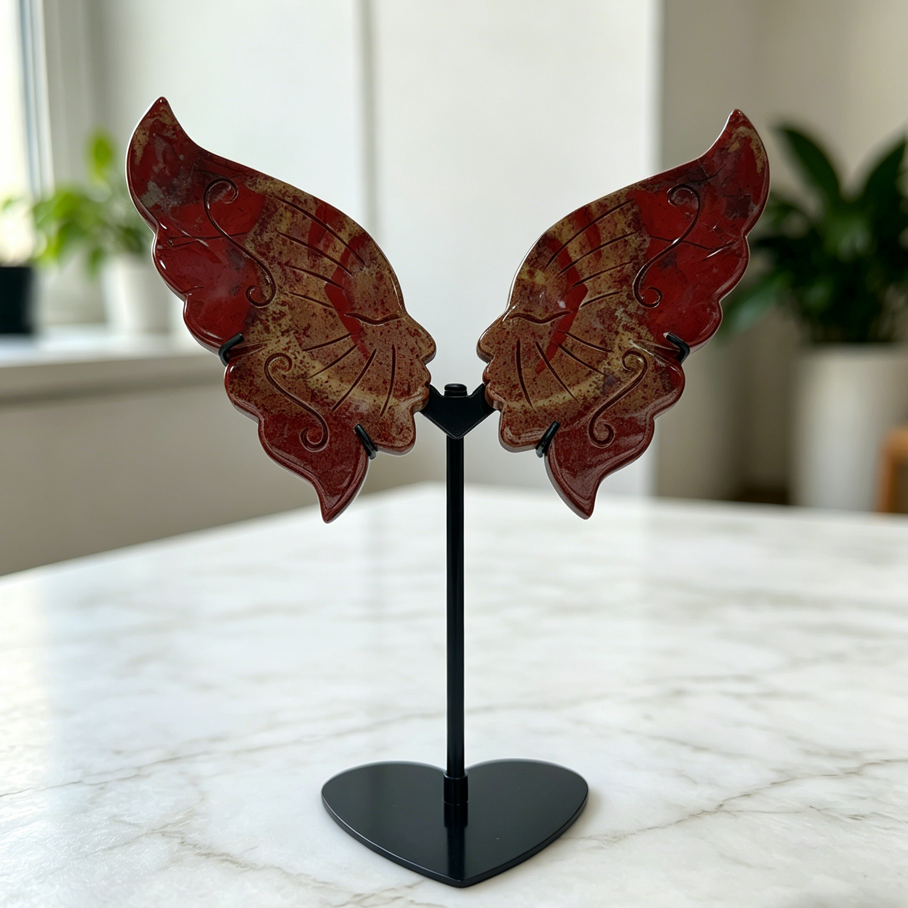Red Jasper Butterfly Sculpture with Dual Face - Natural Jasper Carving — view 4
