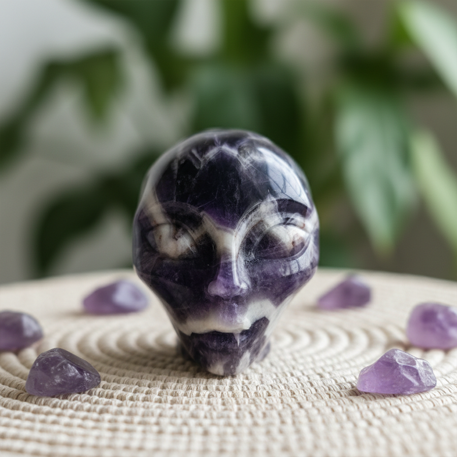3.8 Inch Dream Amethyst Alien Crystal Skull – Chevron Amethyst — view 1