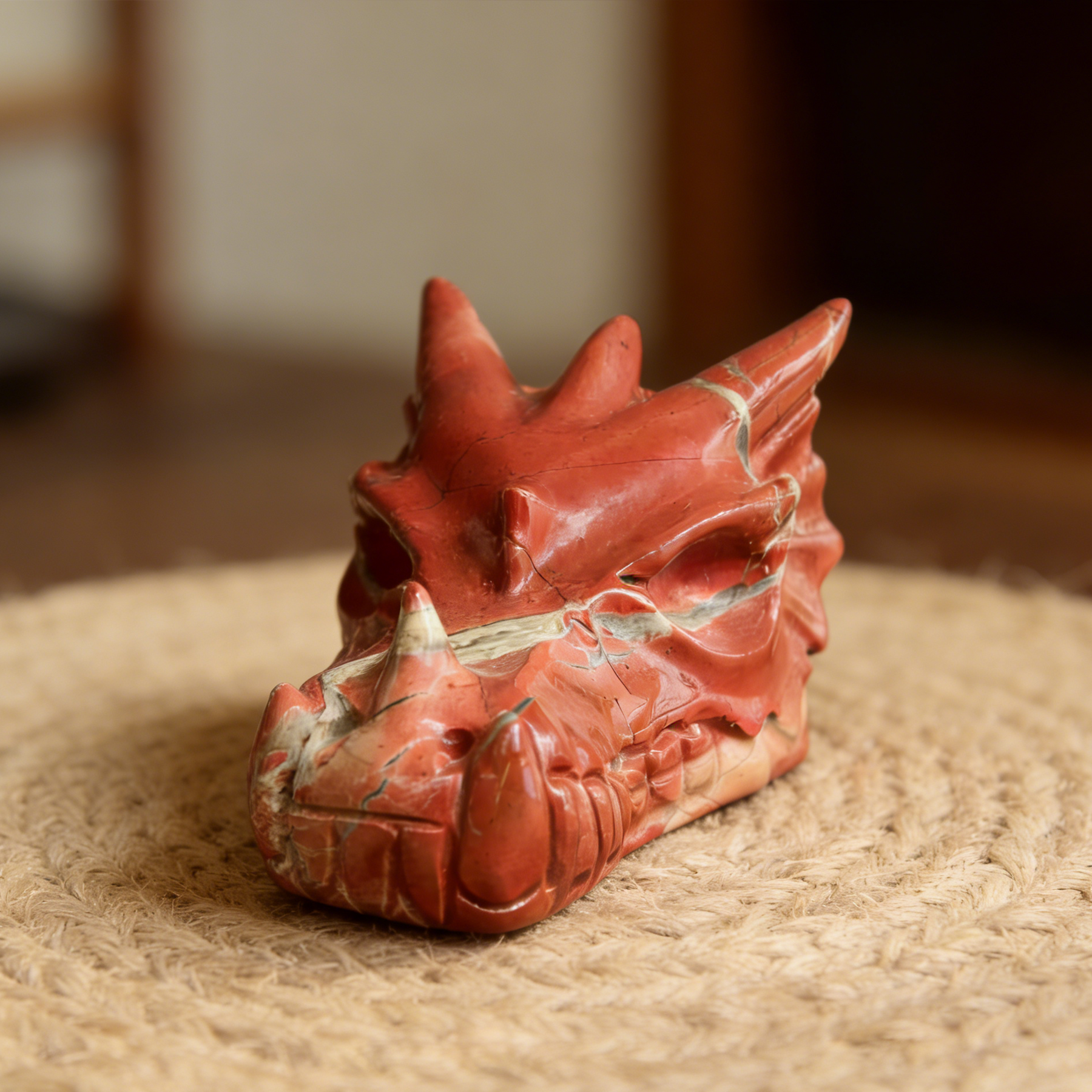 3 inch Red Jasper Chinese Dragon Skull Jade Sculpture- Hand Craved Natural Jasper — view 1