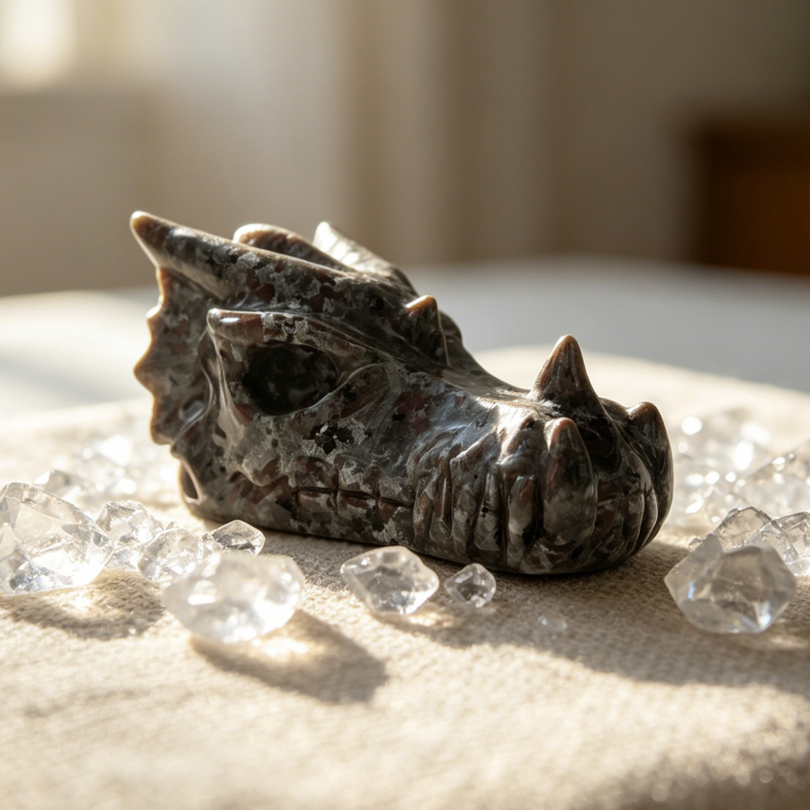 3 inch Yooperlite Chinese Dragon Skull - Natural Stone Sculpture — view 1