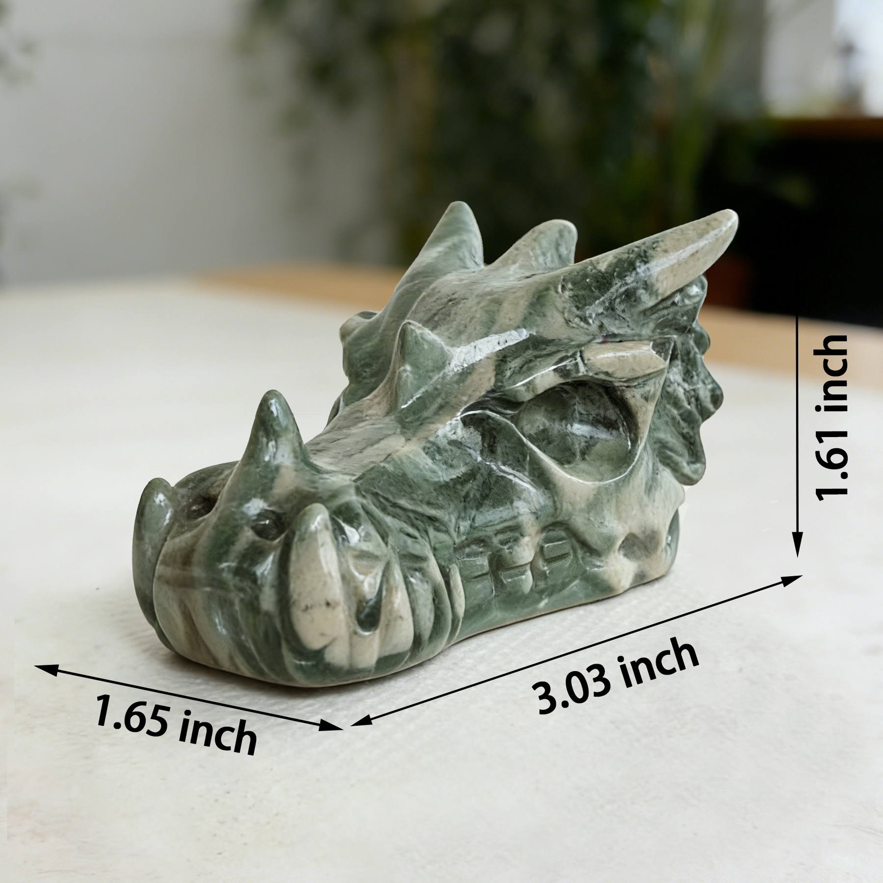 3 inch Nine Dragon Jade Chinese Dragon Skull - Natural Jade — view 2