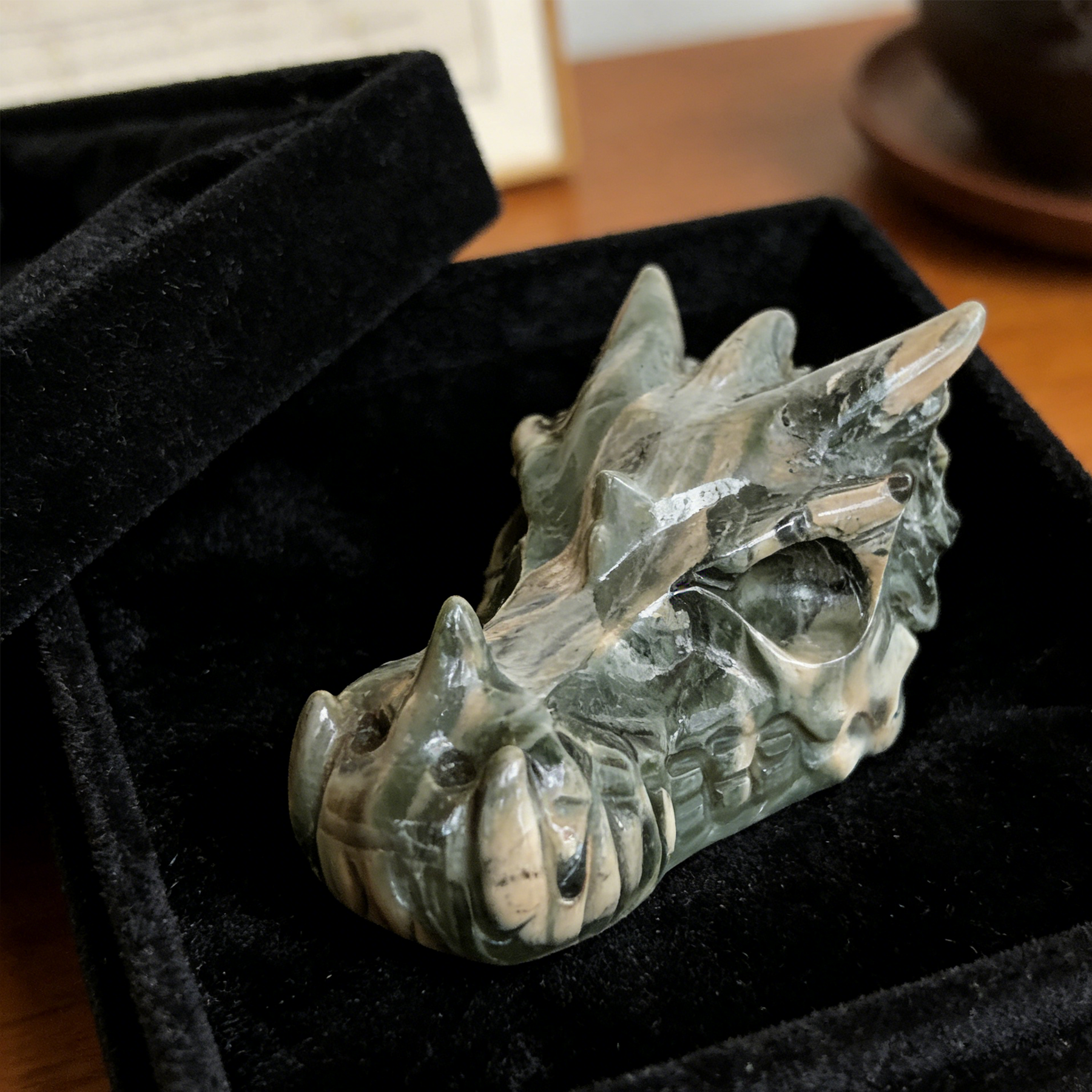 3 inch Nine Dragon Jade Chinese Dragon Skull - Natural Jade — view 1