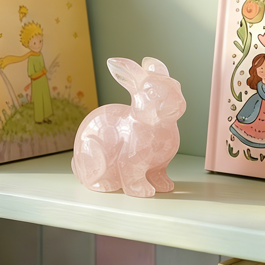 Rose Quartz Rabbit Carving - Natural Crystal — view 1
