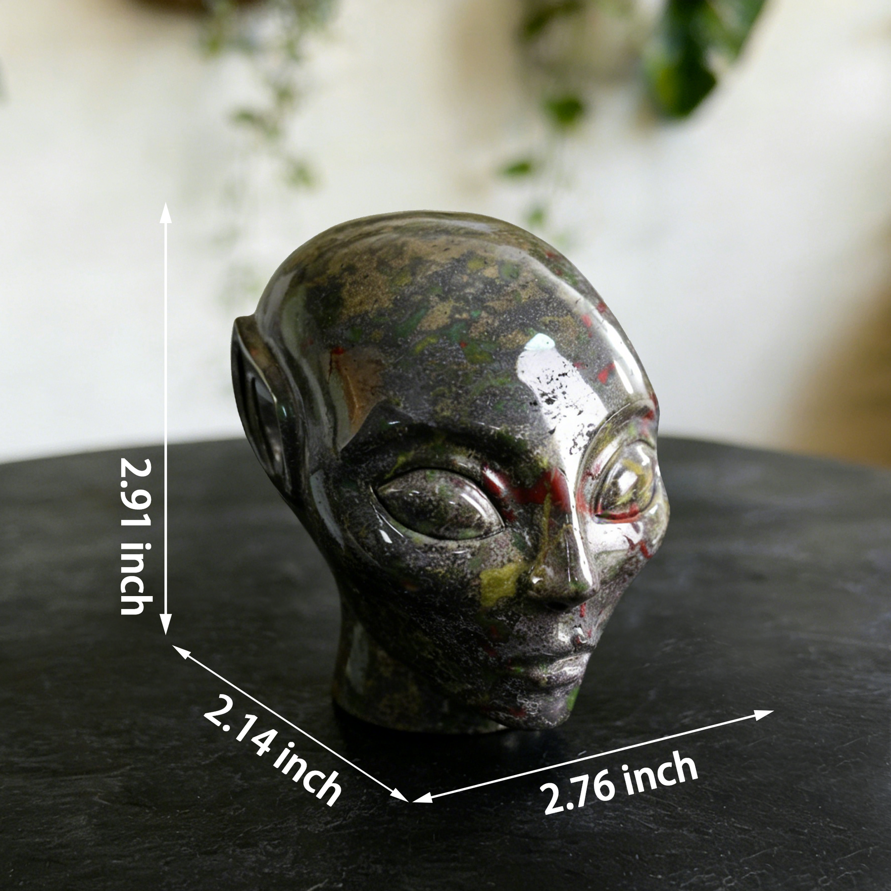 3 inch Dragon Bloodstone Alien Crystal Skull - Natural tone — view 2