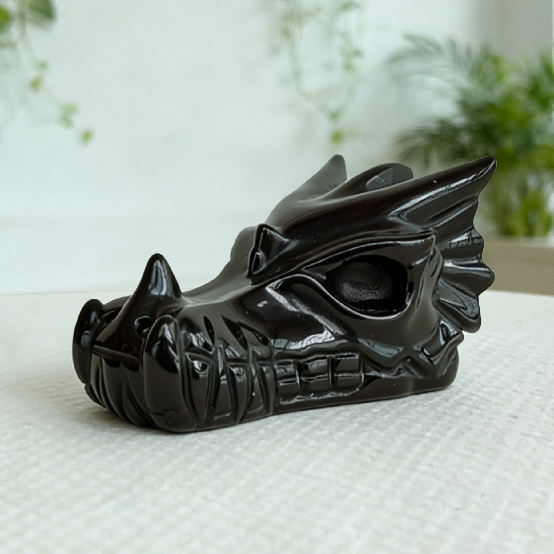 4.2 inch Black Obsidian Chinese Dragon Skull - Natural Obsidian Sculpture — view 3
