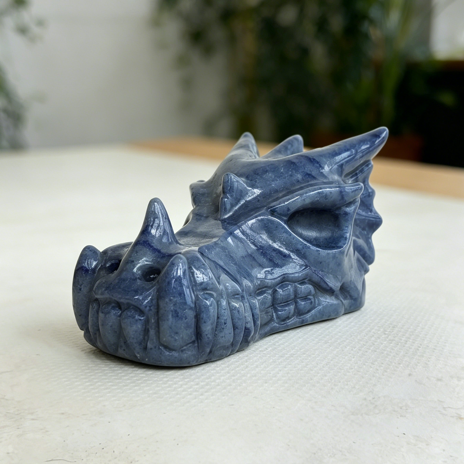 2.5 inch Blue Aventurine Chinese Dragon Skull - Natural Aventurine Carving — view 3