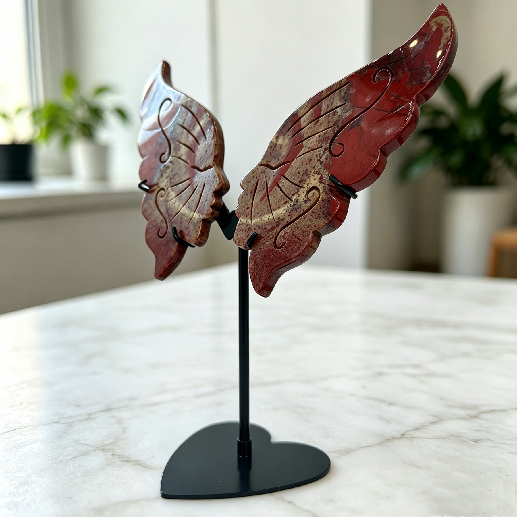 Red Jasper Butterfly Sculpture with Dual Face - Natural Jasper Carving — view 7