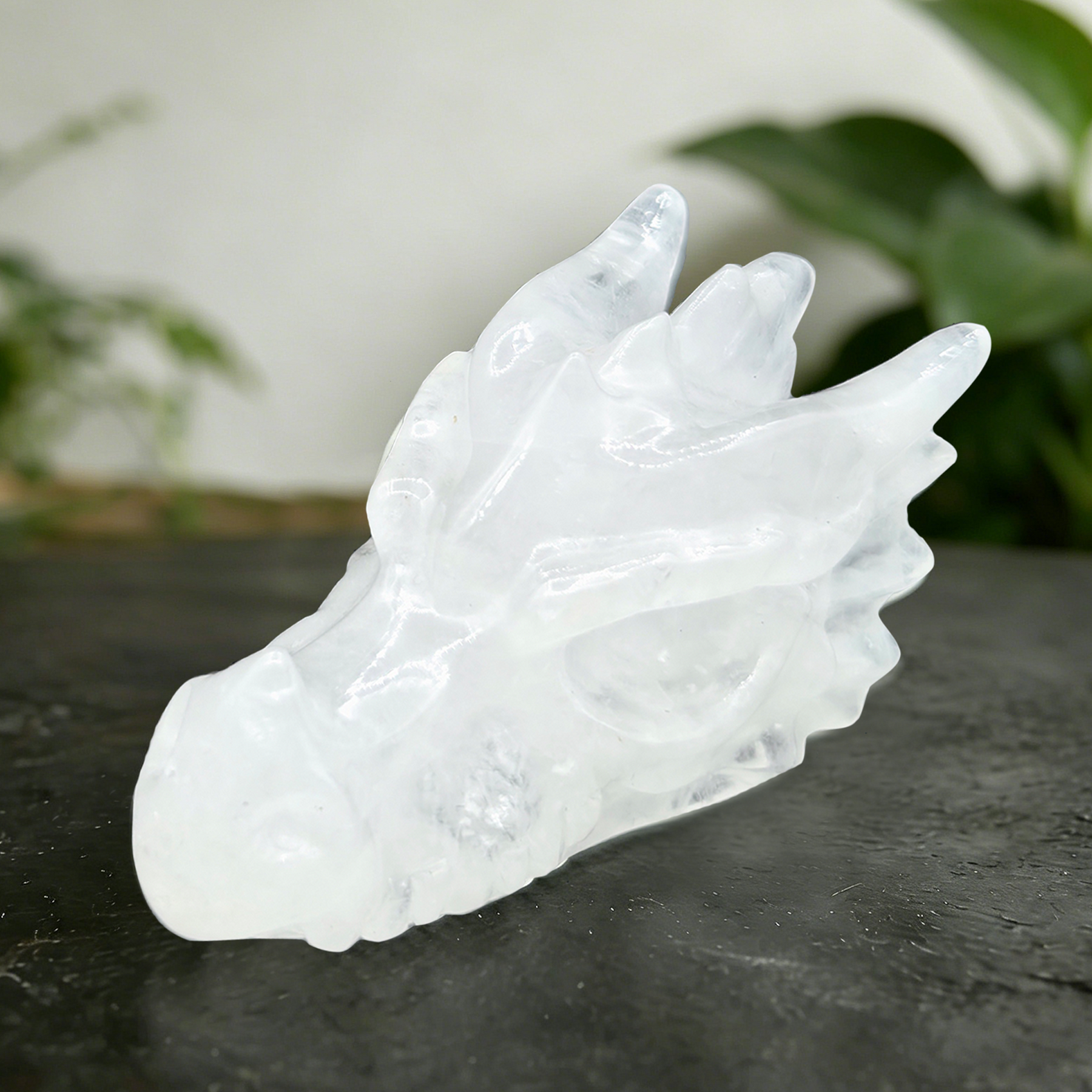 2 inch Angolan Quartz Chinese Dragon Skull - Natural Angolan Quartz Carving — view 3