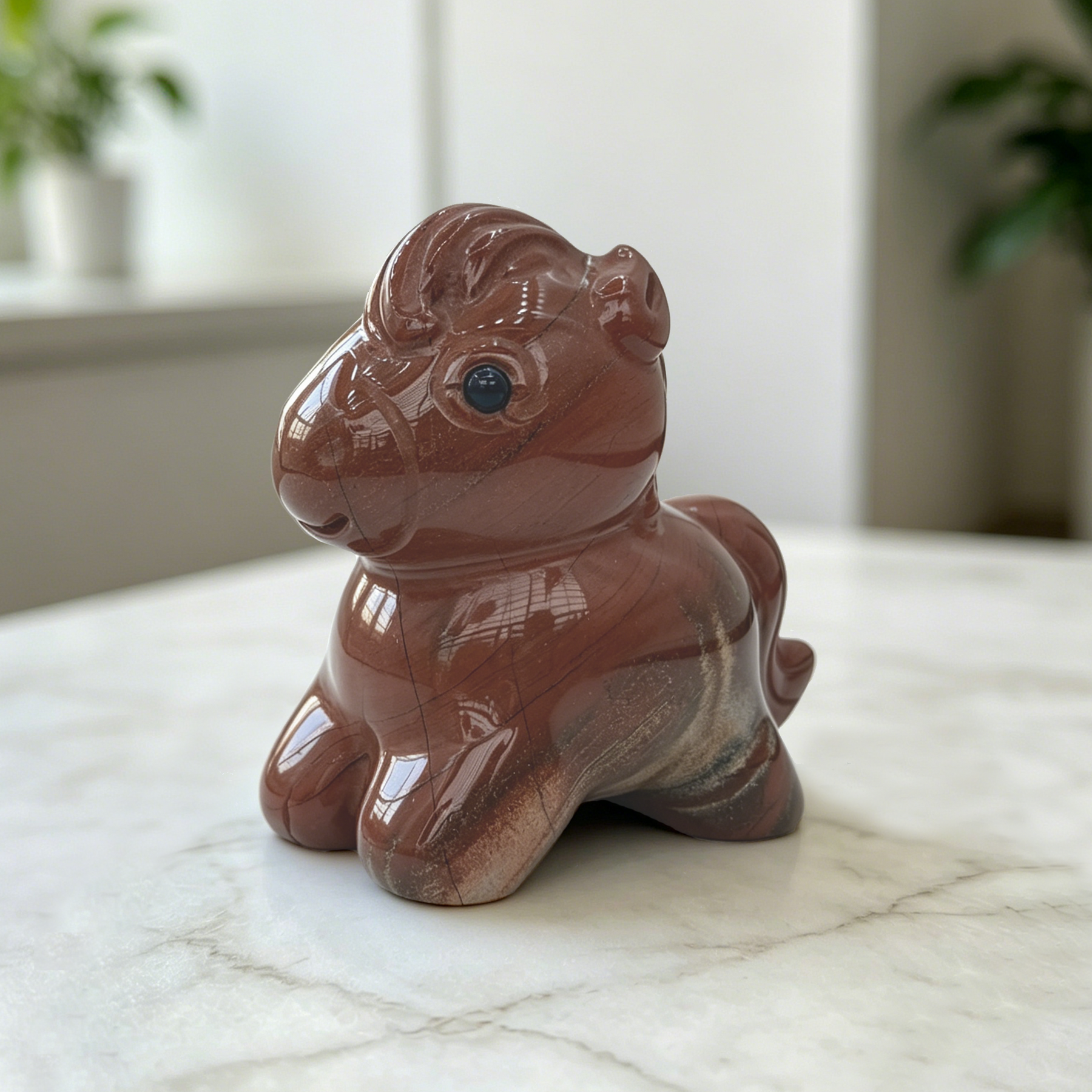 Red Jasper Cartoon Pony Carving — view 3