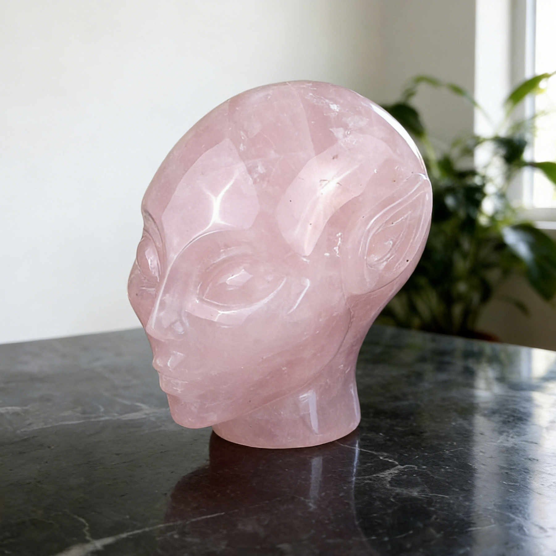 2 Inch Rose Quartz Alien Crystal Skull – Mini Healing Stone Skull — view 7