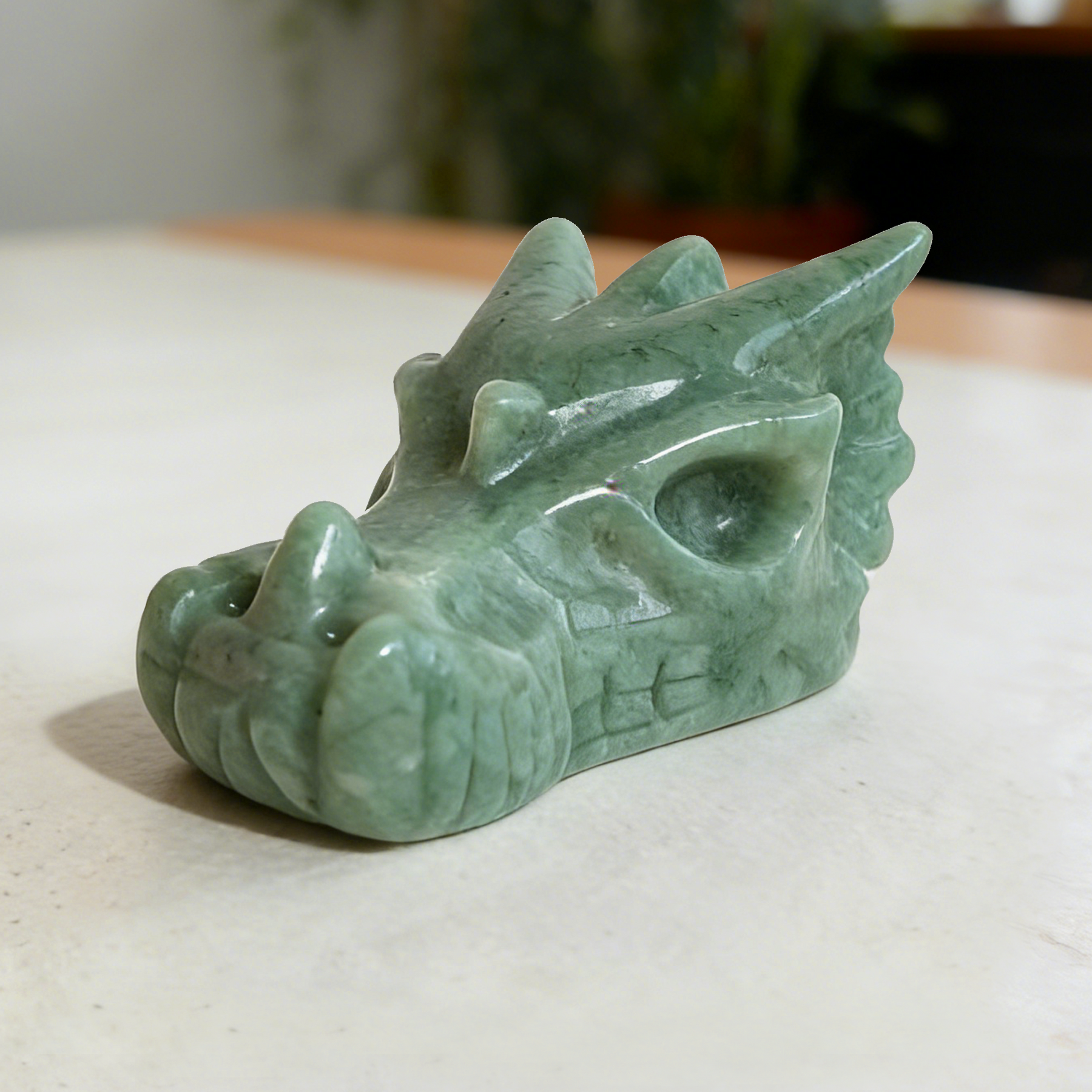 2.5 inch Green Aventurine Chinese Dragon Skull - Natural Jade Sculpture — view 3