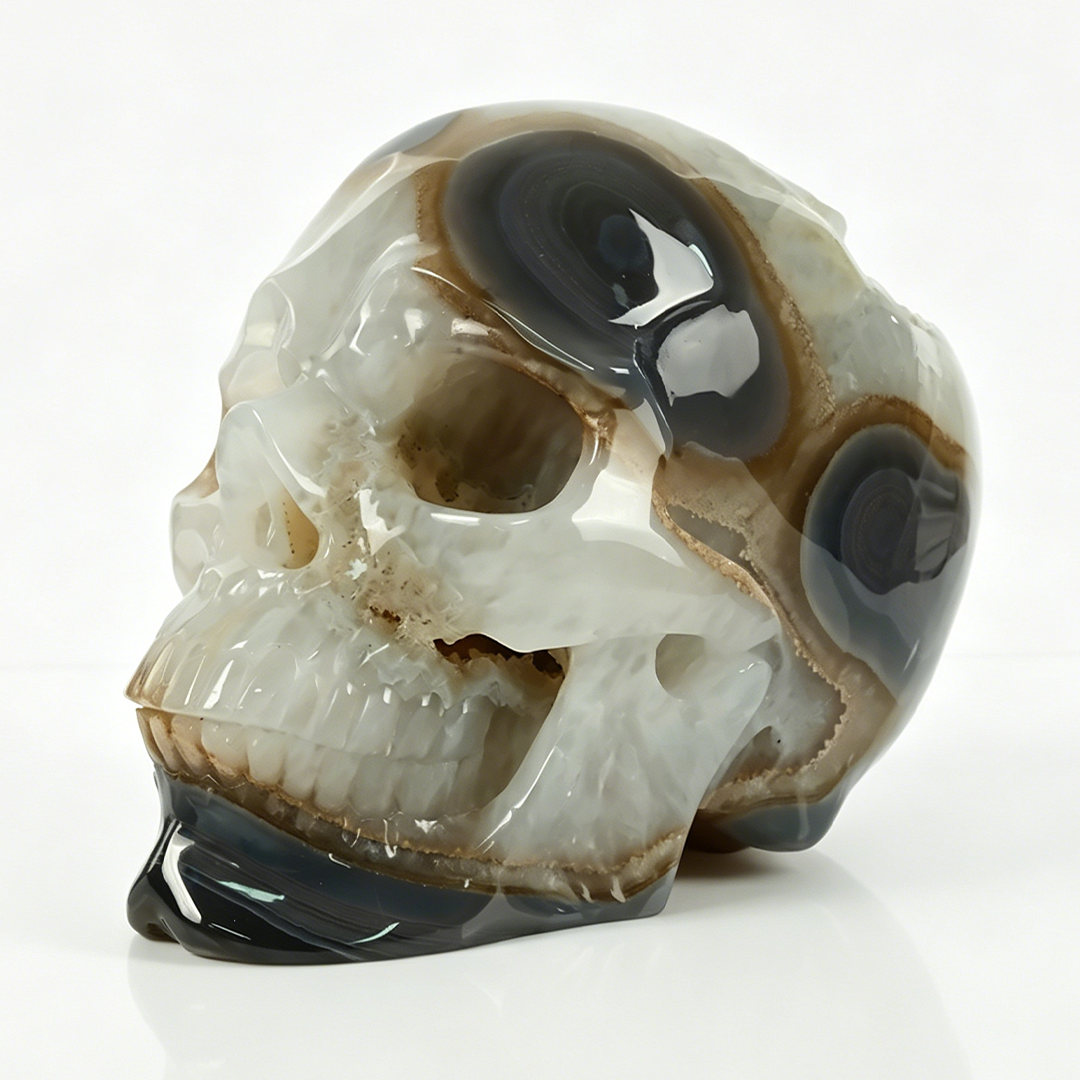 7.8 inch Carved Geode Agate Skull - Sculpture Carving — view 6