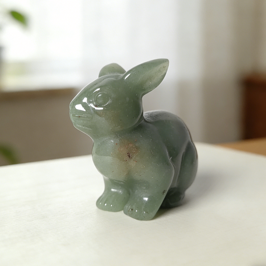 Green Aventurine Rabbit Carving – Lucky Stone Sculpture — view 1