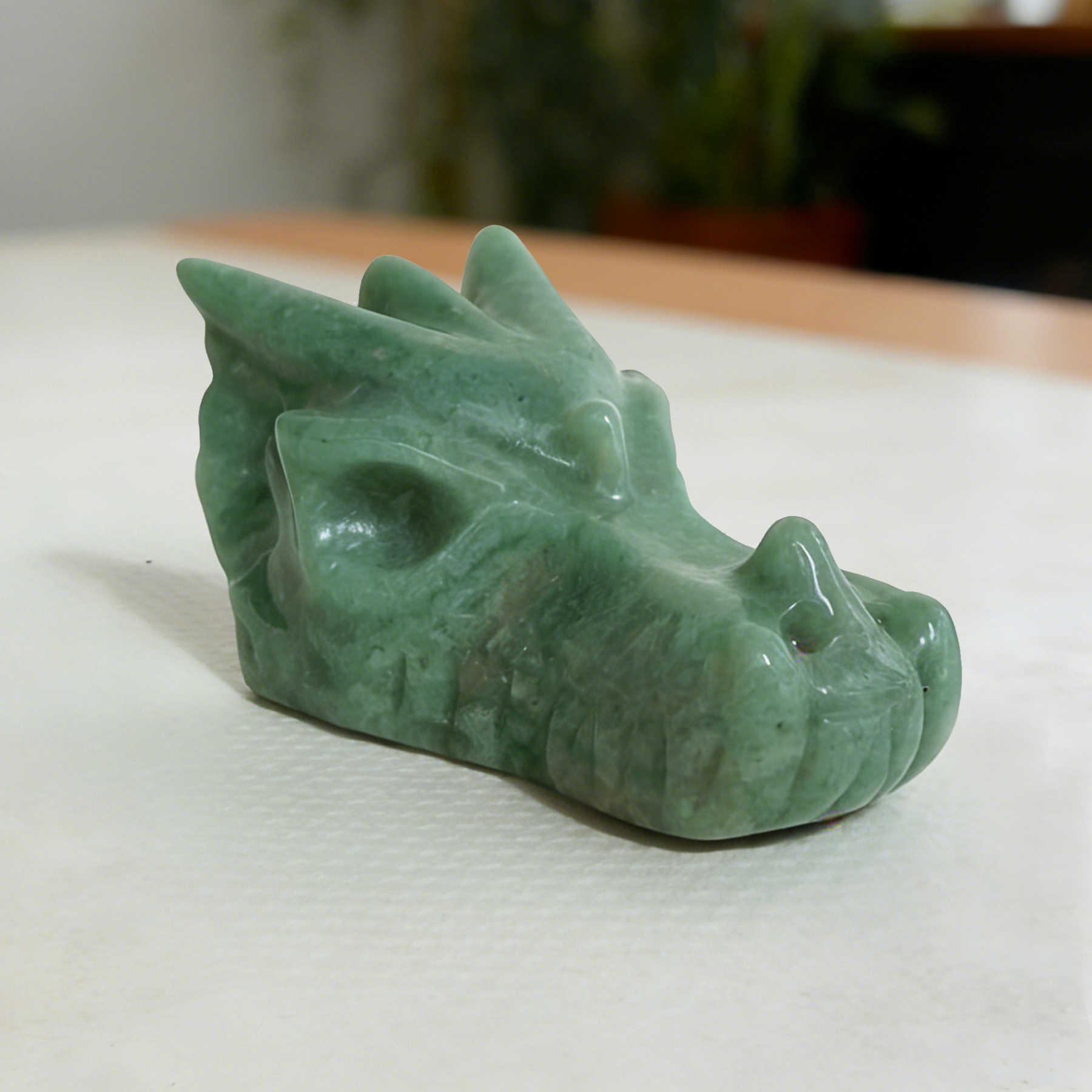 2 inch Green Aventurine Chinese Dragon Skull - Natural Jade Sculpture — view 7