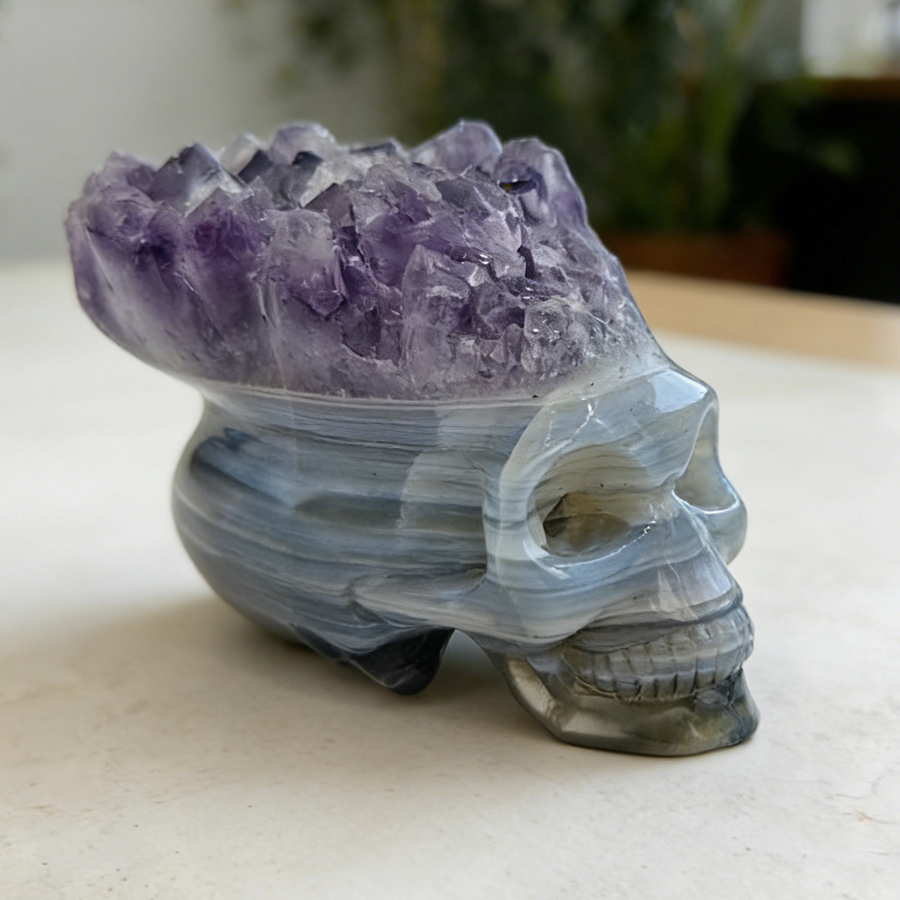 2 inch Amethyst Cluster Crown Crystal Skull - Natural Crystal — view 1