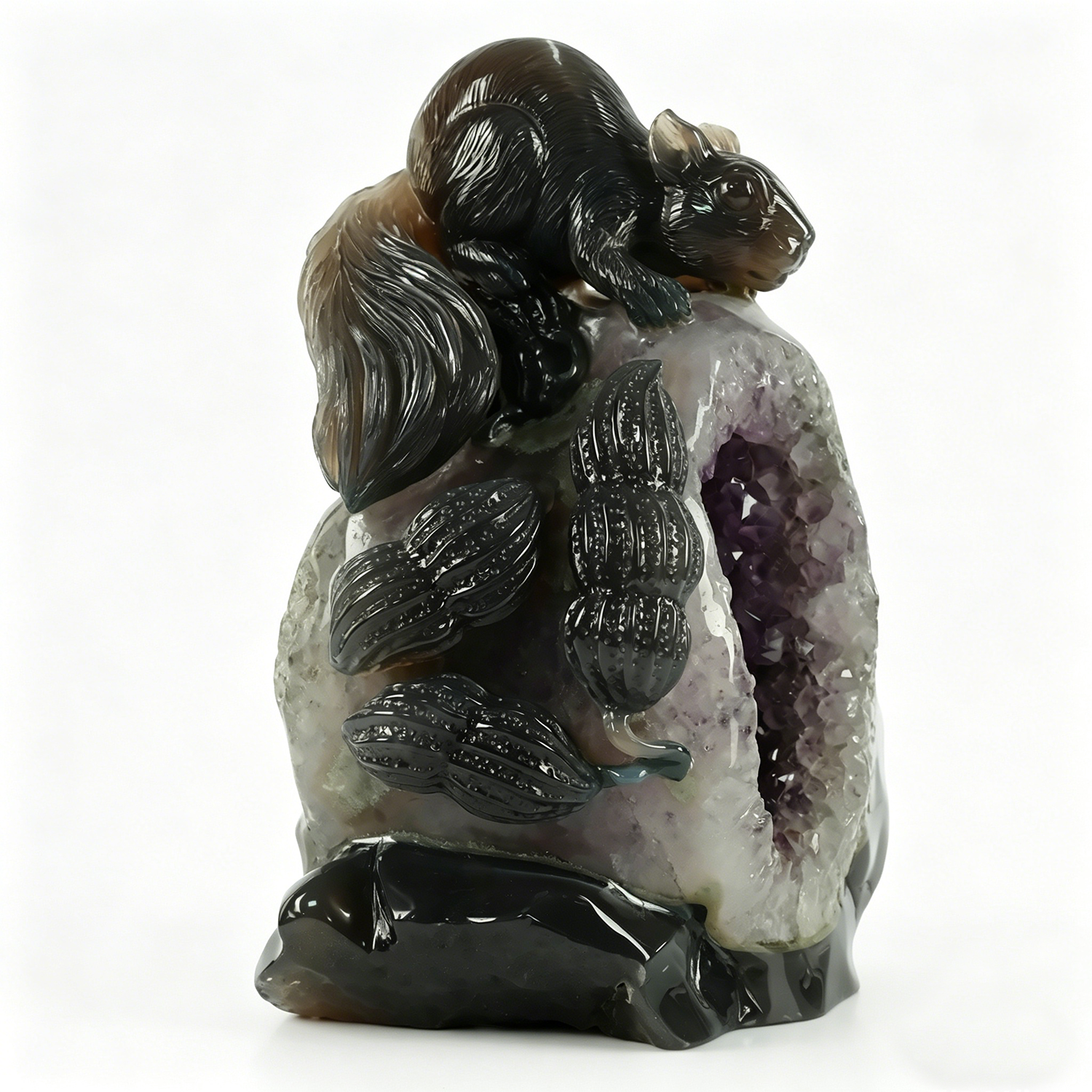 Amethyst Geode Cluster Squirrel Carving — view 3
