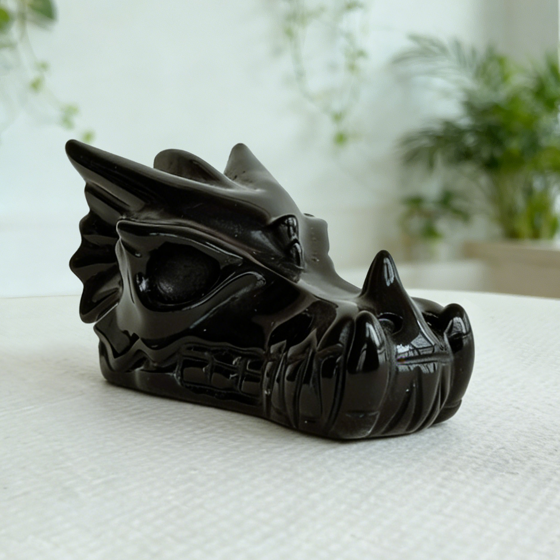 4.2 inch Black Obsidian Chinese Dragon Skull - Natural Obsidian Sculpture — view 7