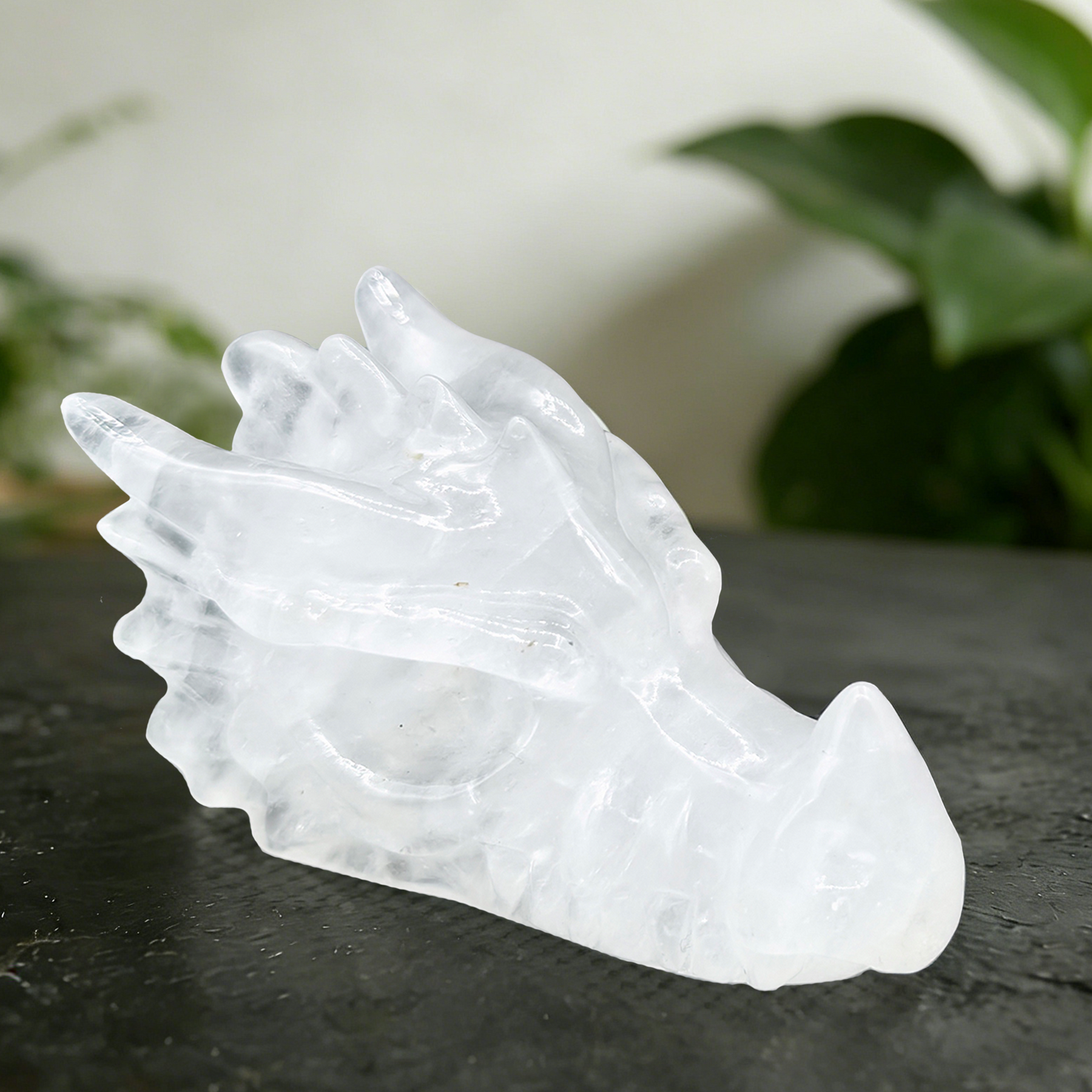 4.2 inch Angolan Quartz Chinese Dragon Skull - Natural Angolan Quartz Carving — view 7