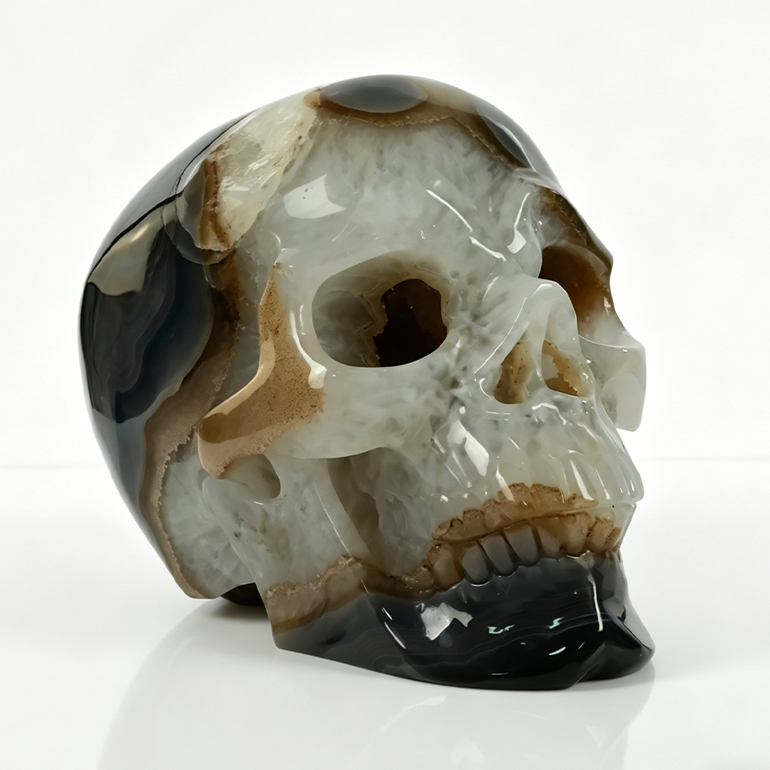 7.8 inch Carved Geode Agate Skull - Sculpture Carving — view 3