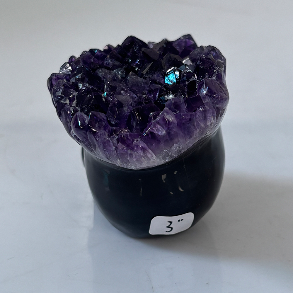 3 inch Amethyst Cluster Crown Crystal Skull - Natural Crystal — view 4