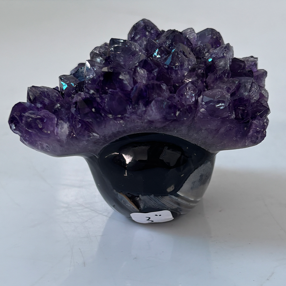 3 inch Amethyst Cluster Crown Crystal Skull - Natural Crystal — view 2