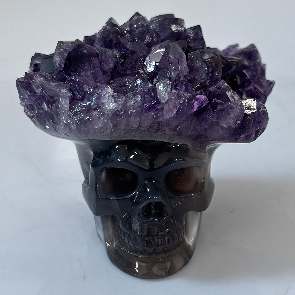 3 inch Amethyst Cluster Crown Crystal Skull - Natural Crystal — view 3