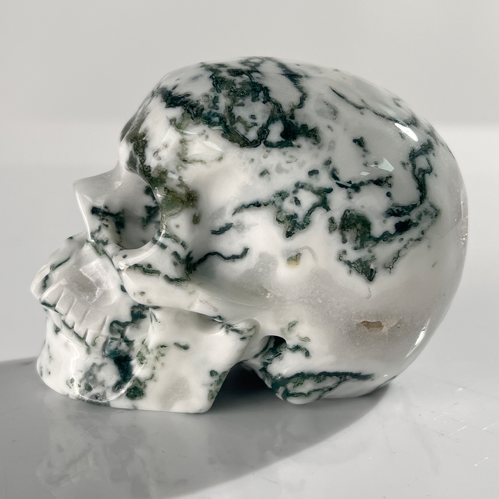3 Inch Moss Agate Crystal Skull — view 5