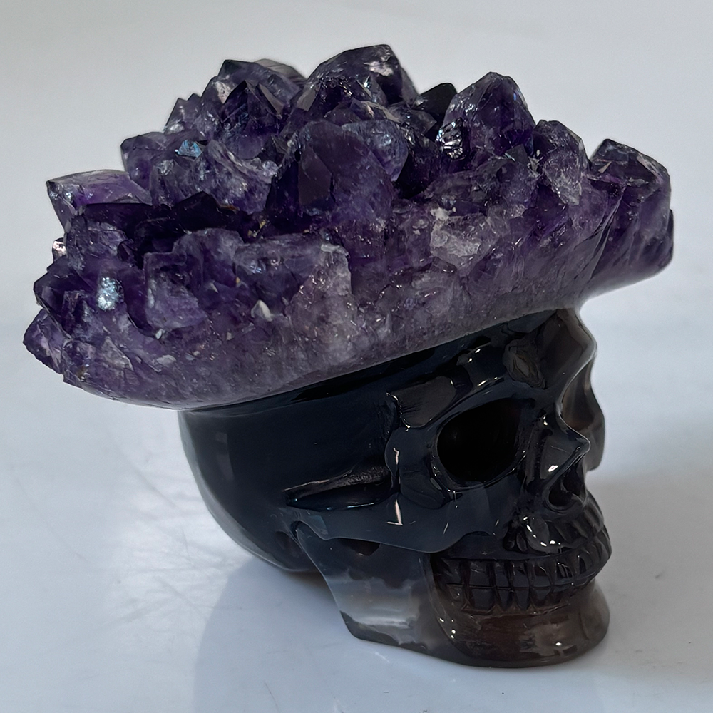 3 inch Amethyst Cluster Crown Crystal Skull - Natural Crystal — view 7