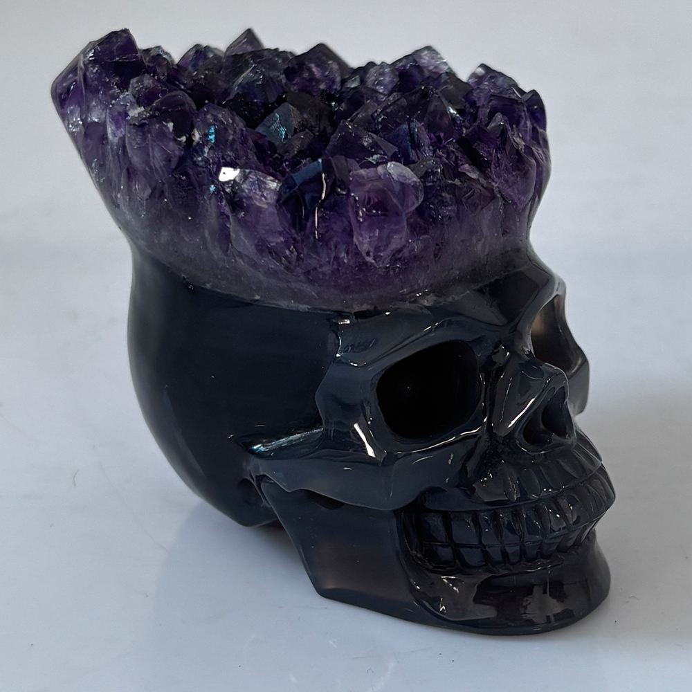 3 inch Amethyst Cluster Crown Crystal Skull - Natural Crystal — view 2